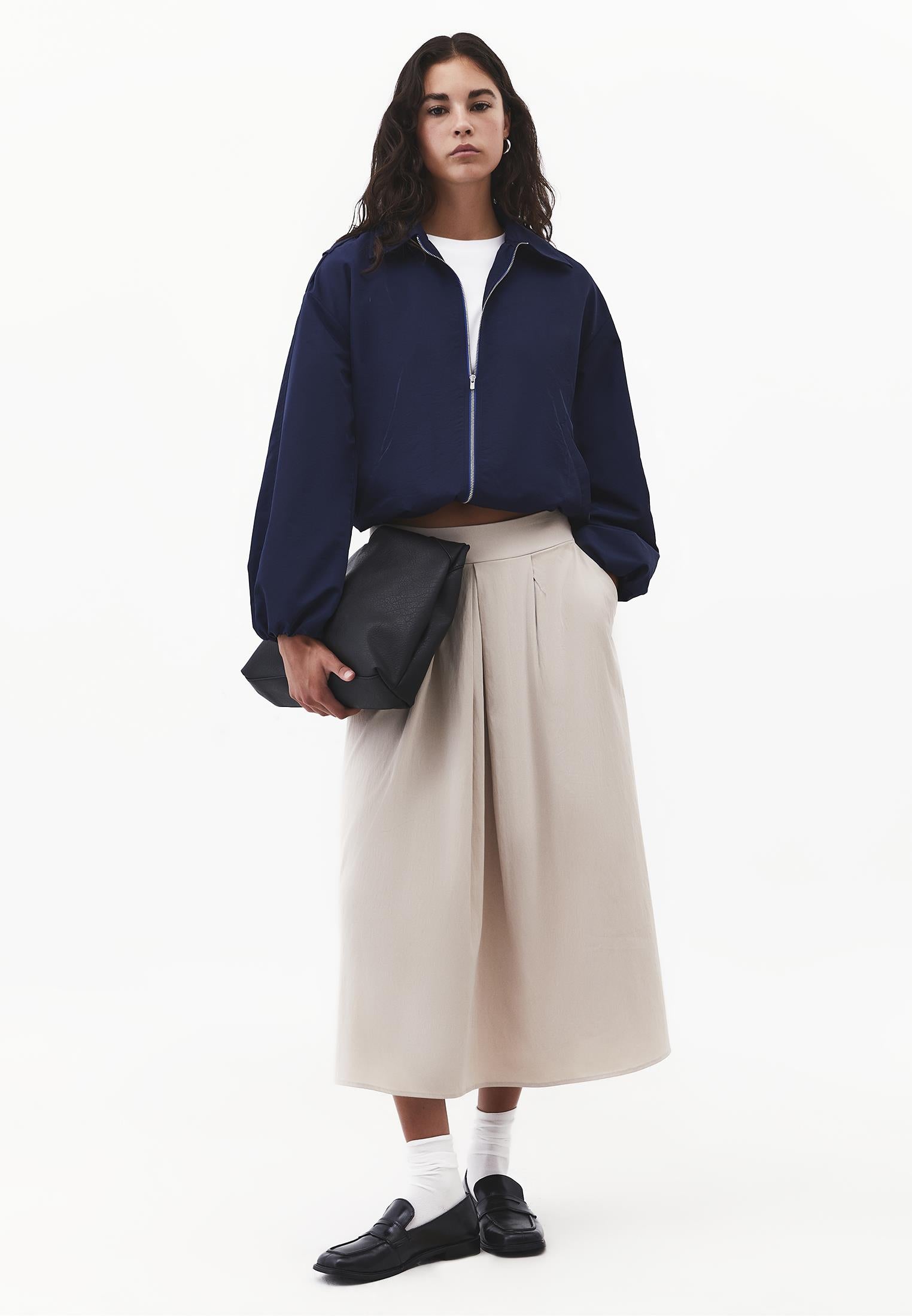 Pleated Long Skirt - FEATHER GRAY
