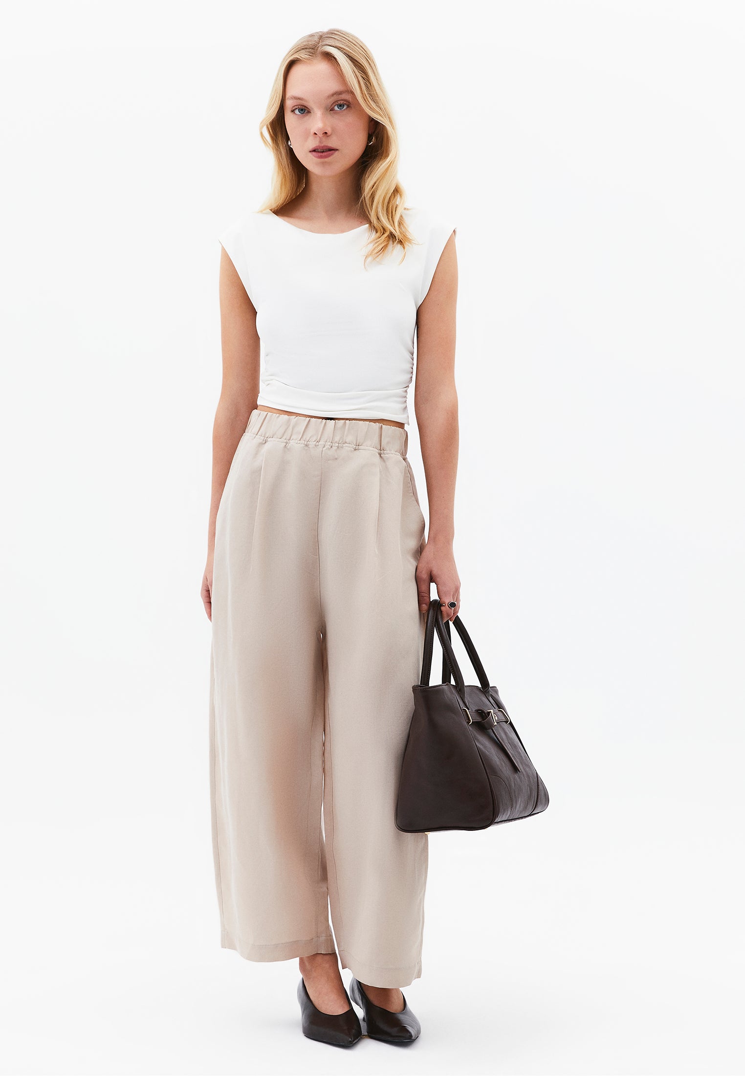 High Waist Carrot Leg Balloon Pants - FEATHER GRAY