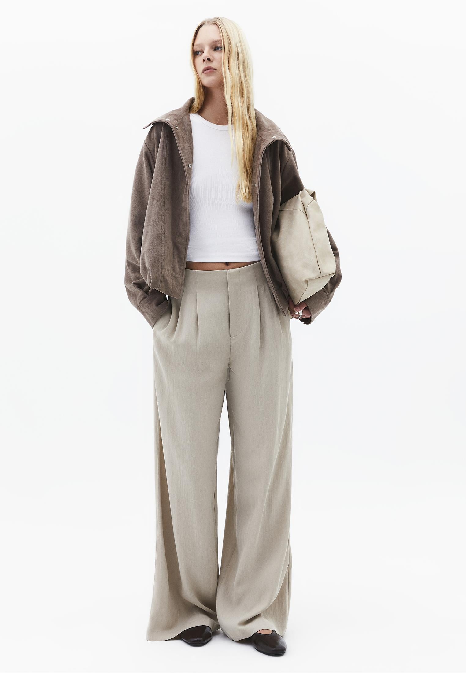 Pleated Ultra High Waist Wide Leg Pants - FEATHER GRAY