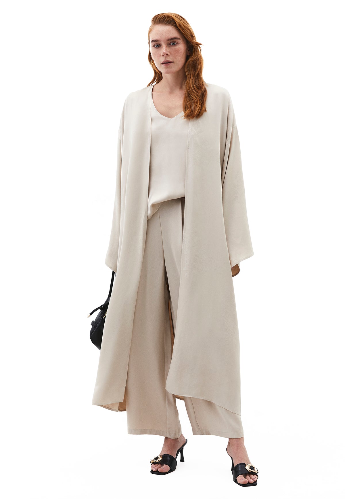 Long Embroidered Detail Oversize Kimono - Beige