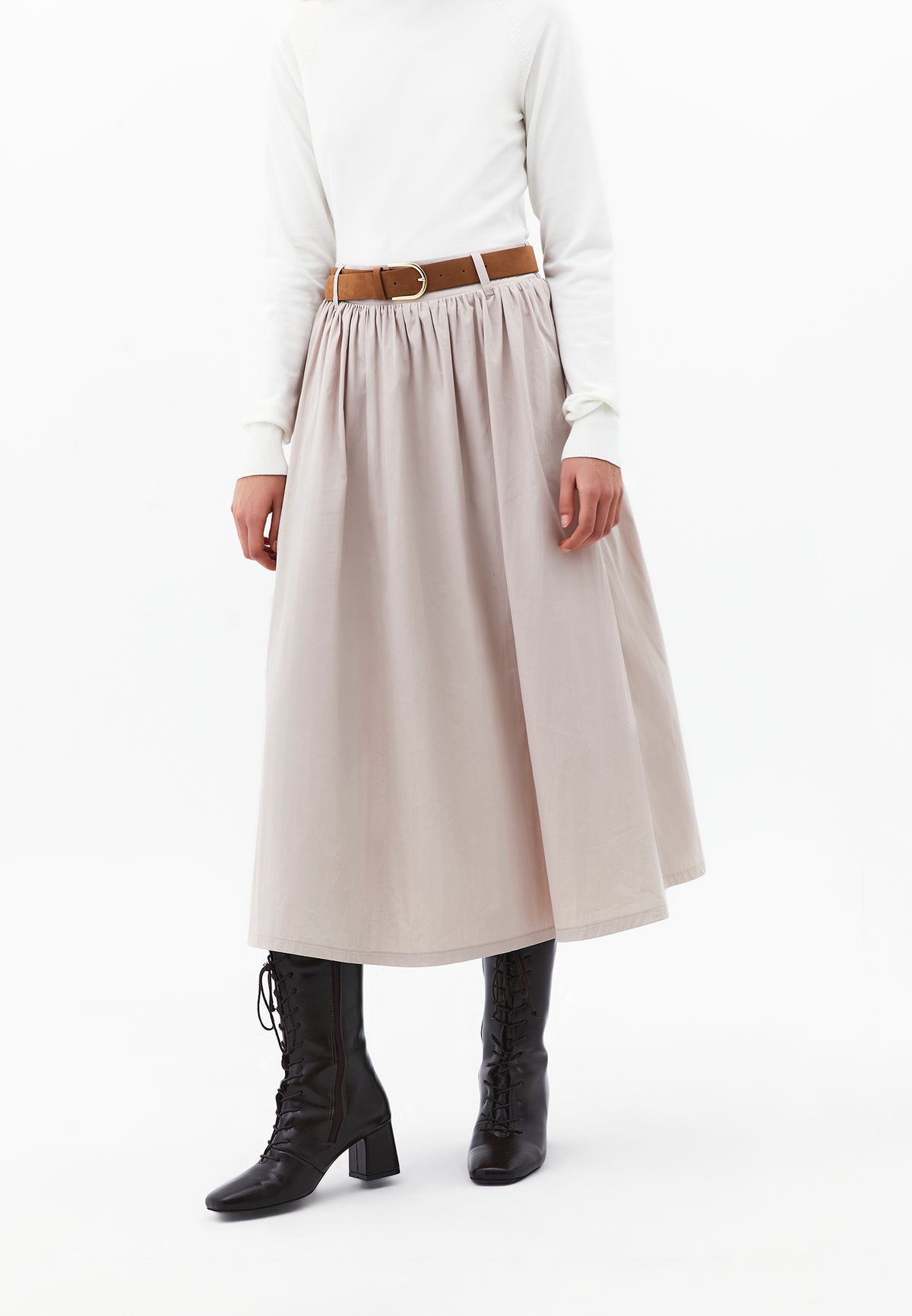 A-Line Long Skirt - Beige