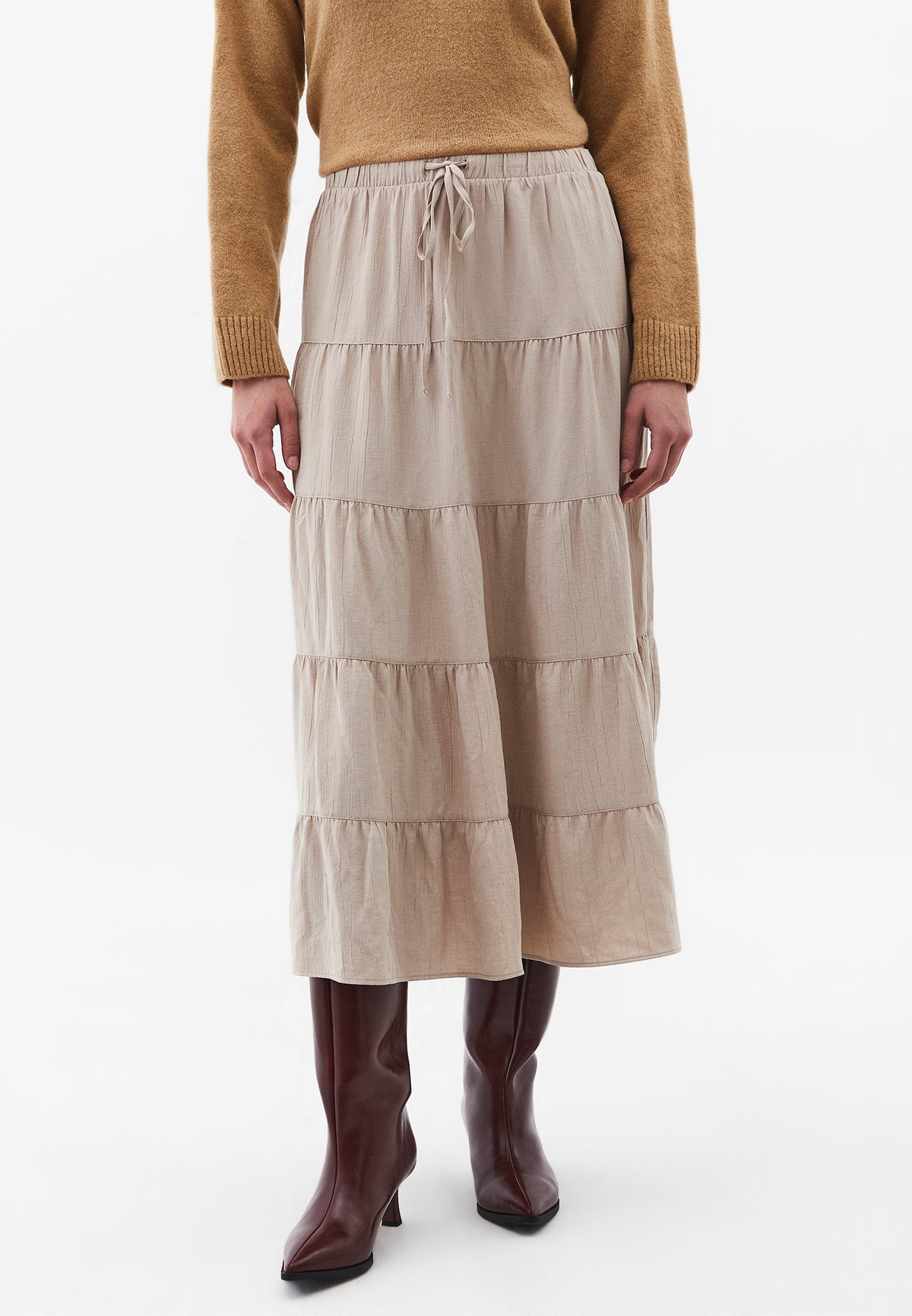 A-Line Midi Skirt - Beige