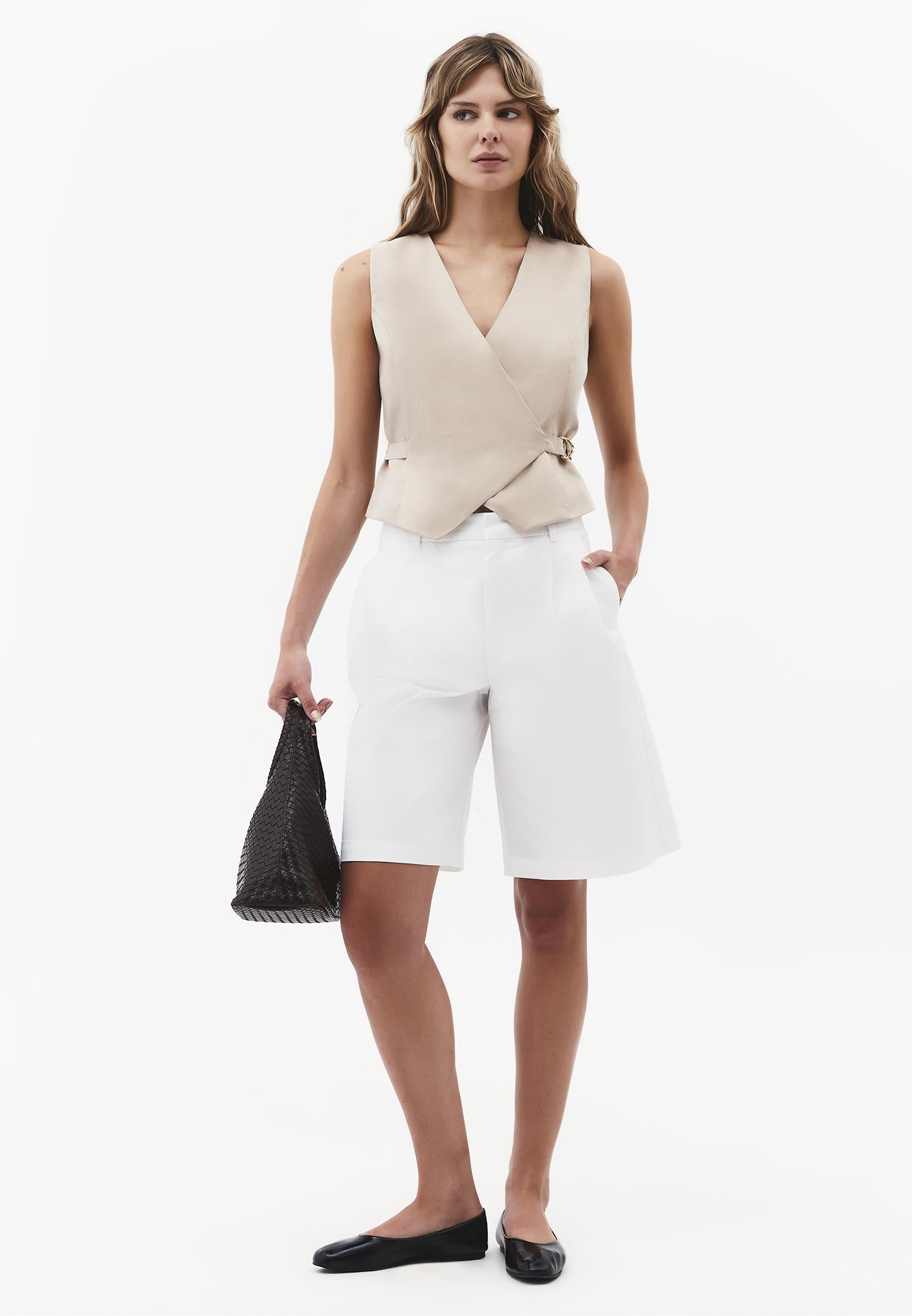 Belted Wrap Vest - FEATHER GRAY