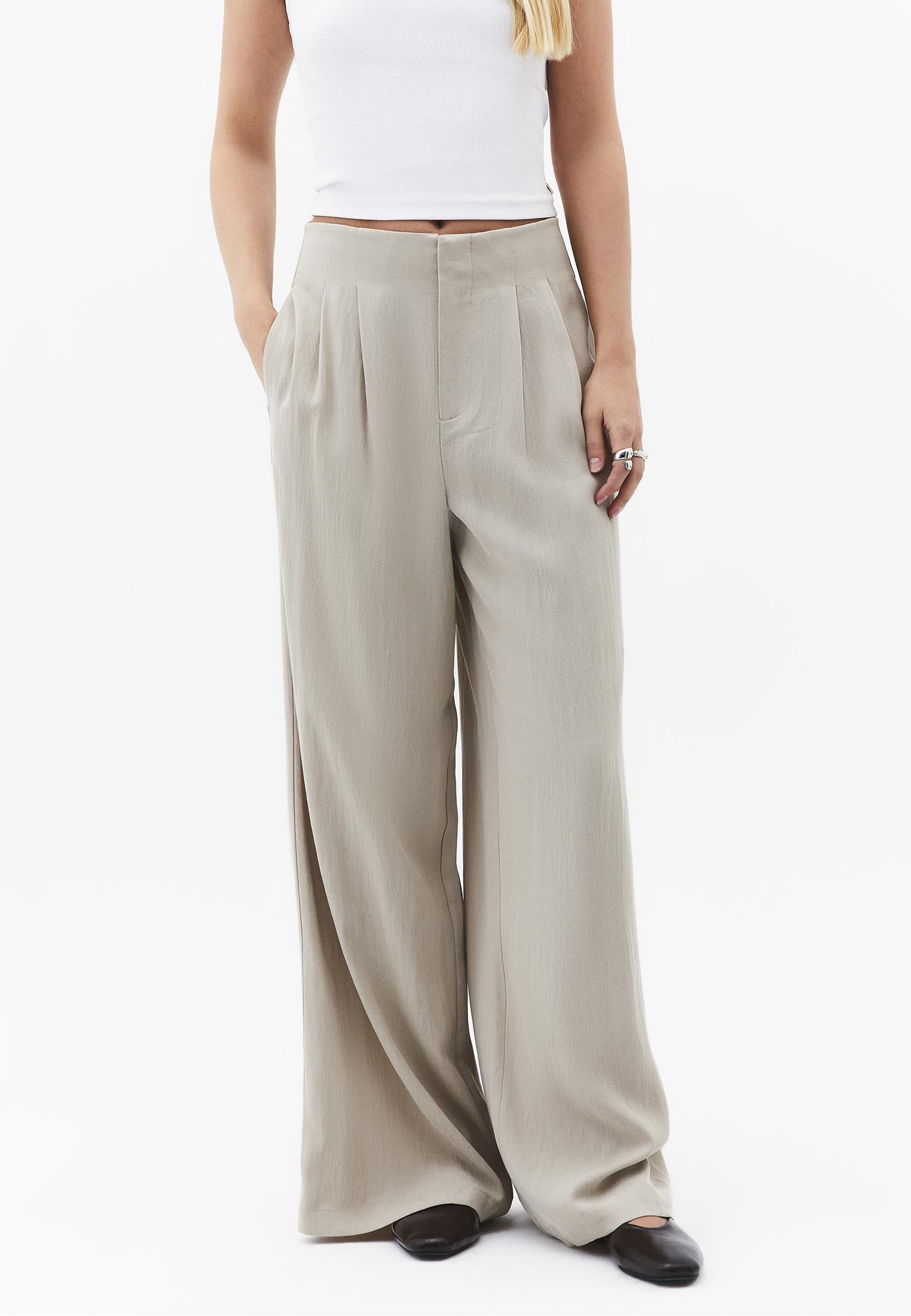 Pleated Ultra High Waist Wide Leg Pants - FEATHER GRAY