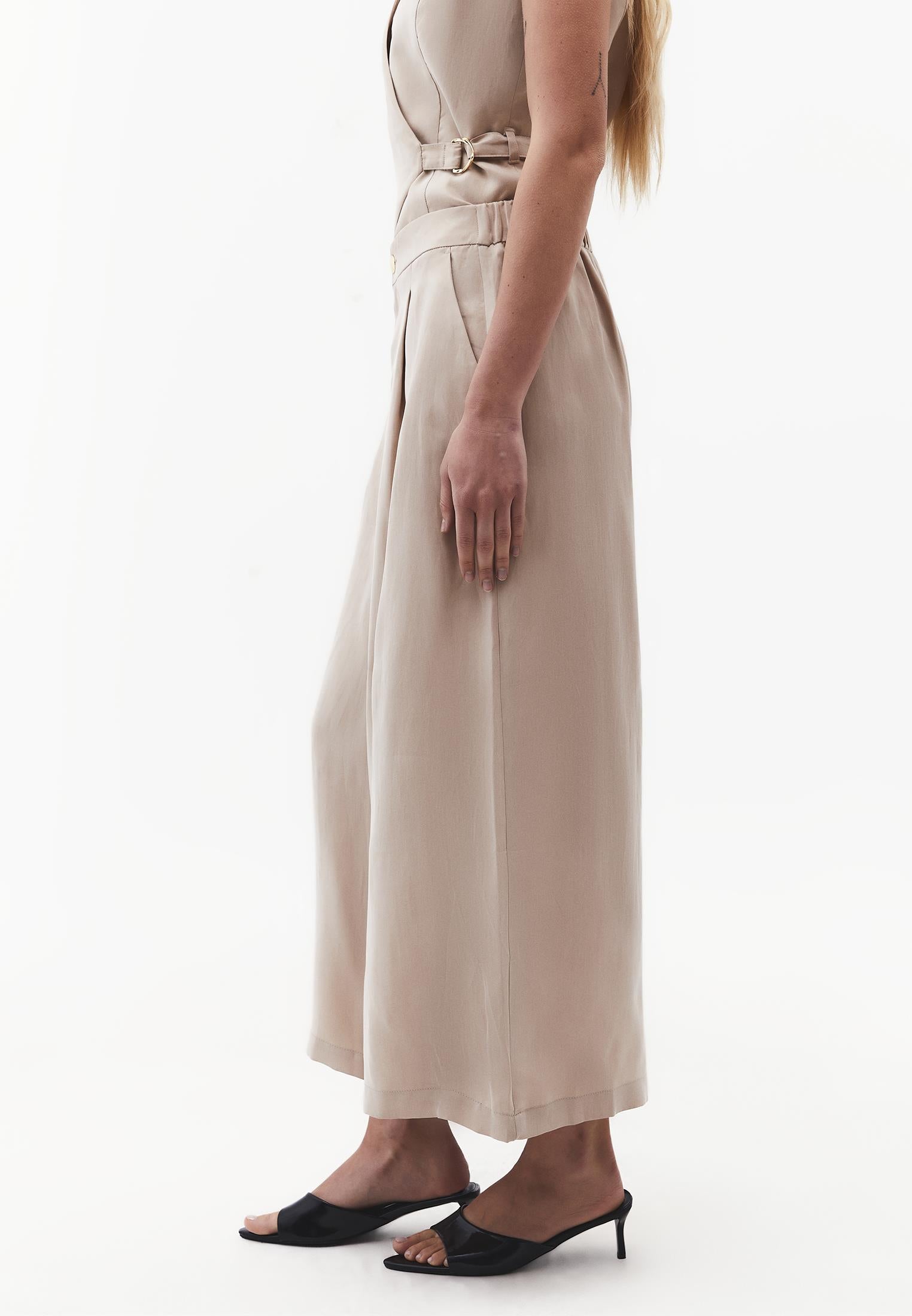 Wide Leg High Waist Trousers with Pleat Details - FEATHER GRAY
