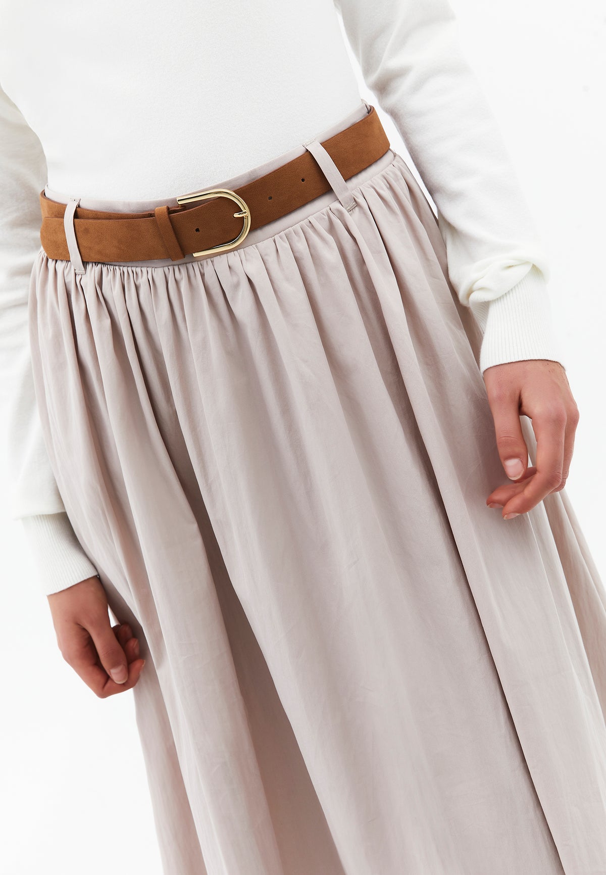 A-Line Long Skirt - Beige