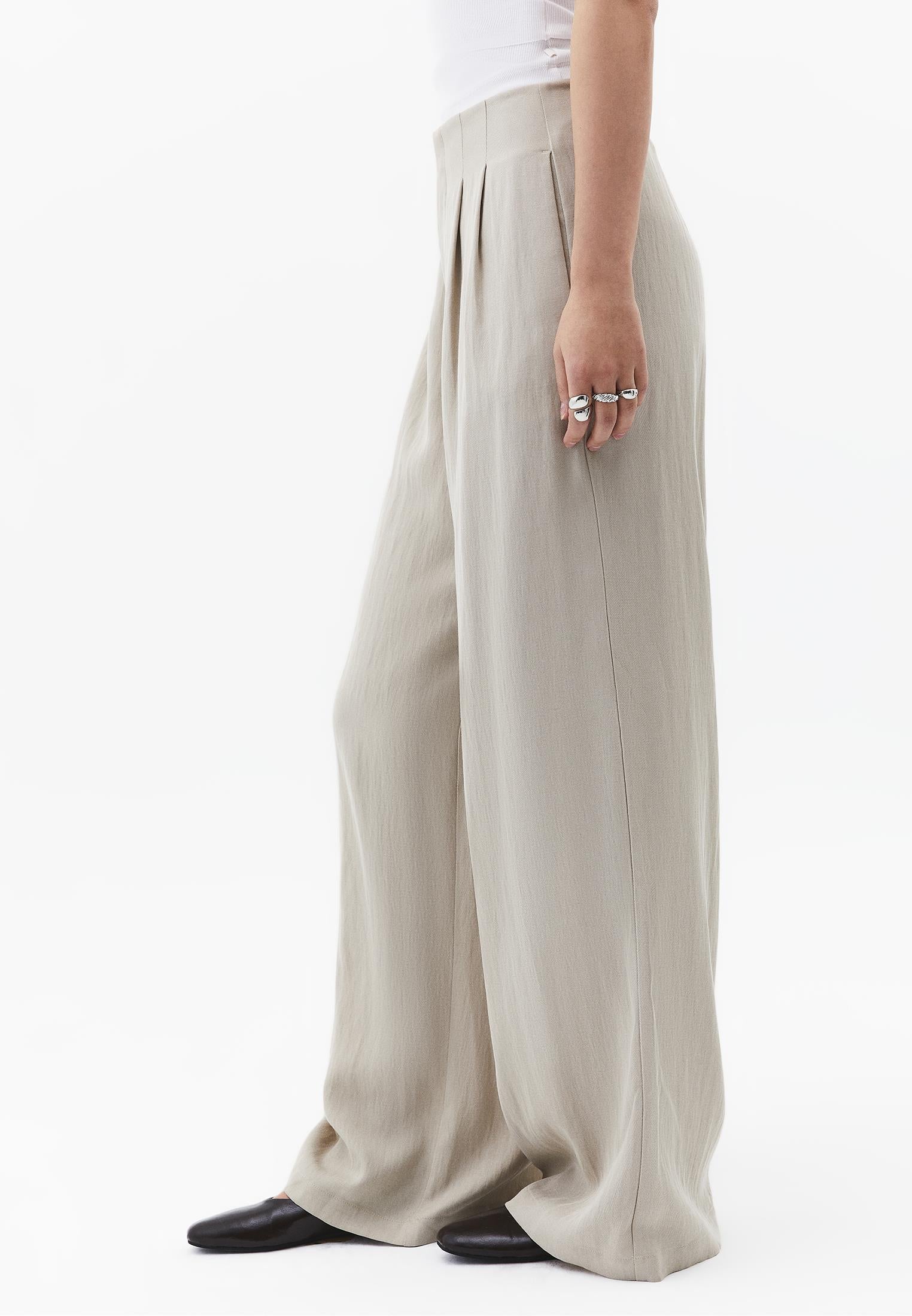 Pleated Ultra High Waist Wide Leg Pants - FEATHER GRAY