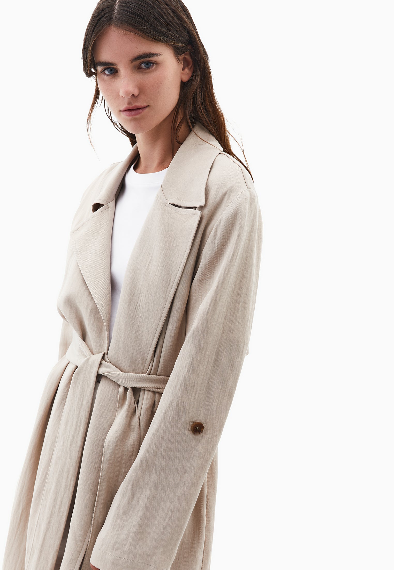 Long belt detailed coat - FEATHER GRAY