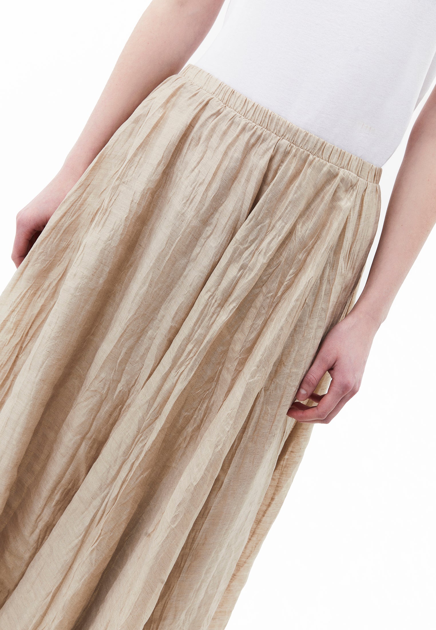 Shiny Flared Long Skirt - FEATHER GRAY