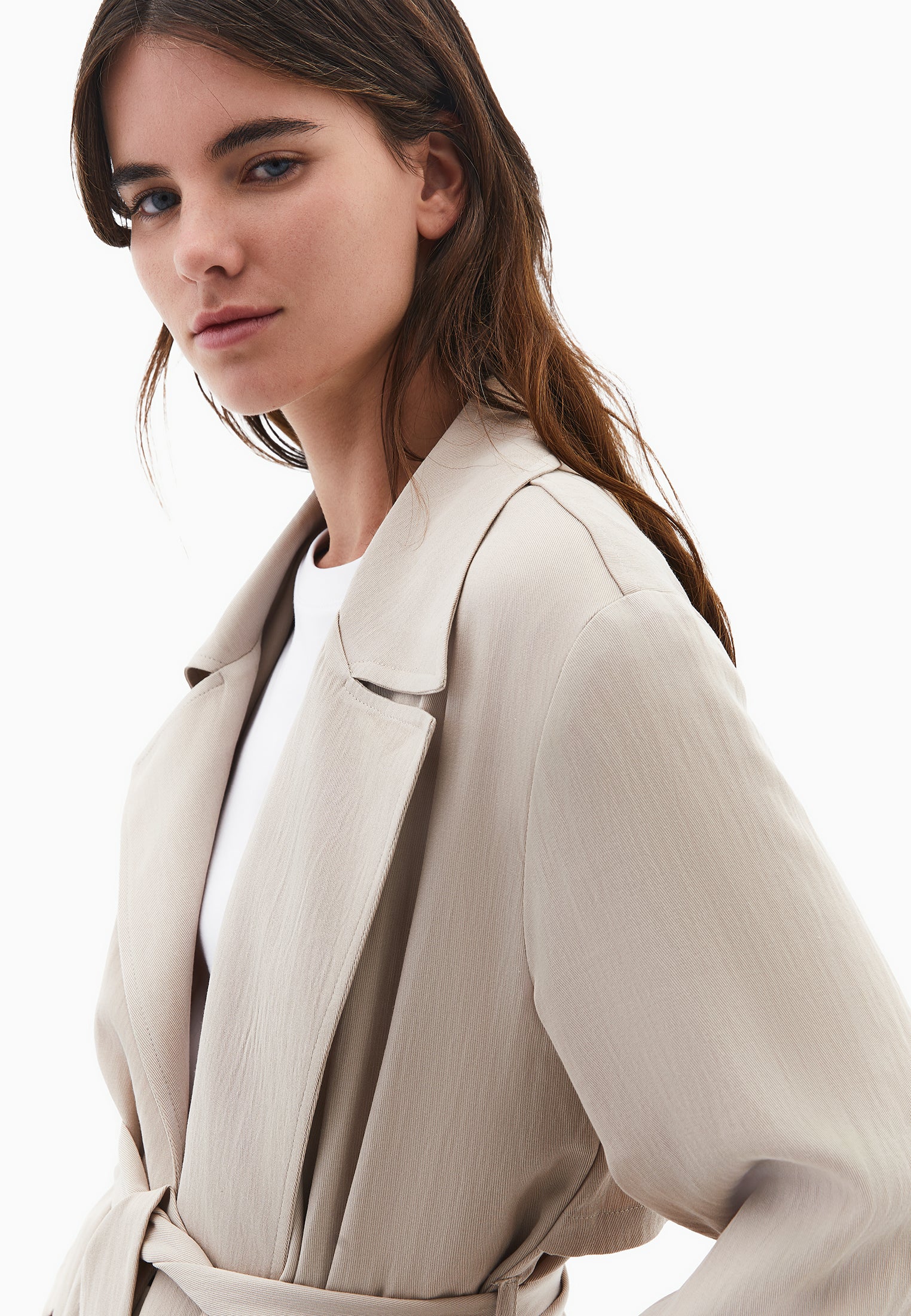 Long belt detailed coat - FEATHER GRAY