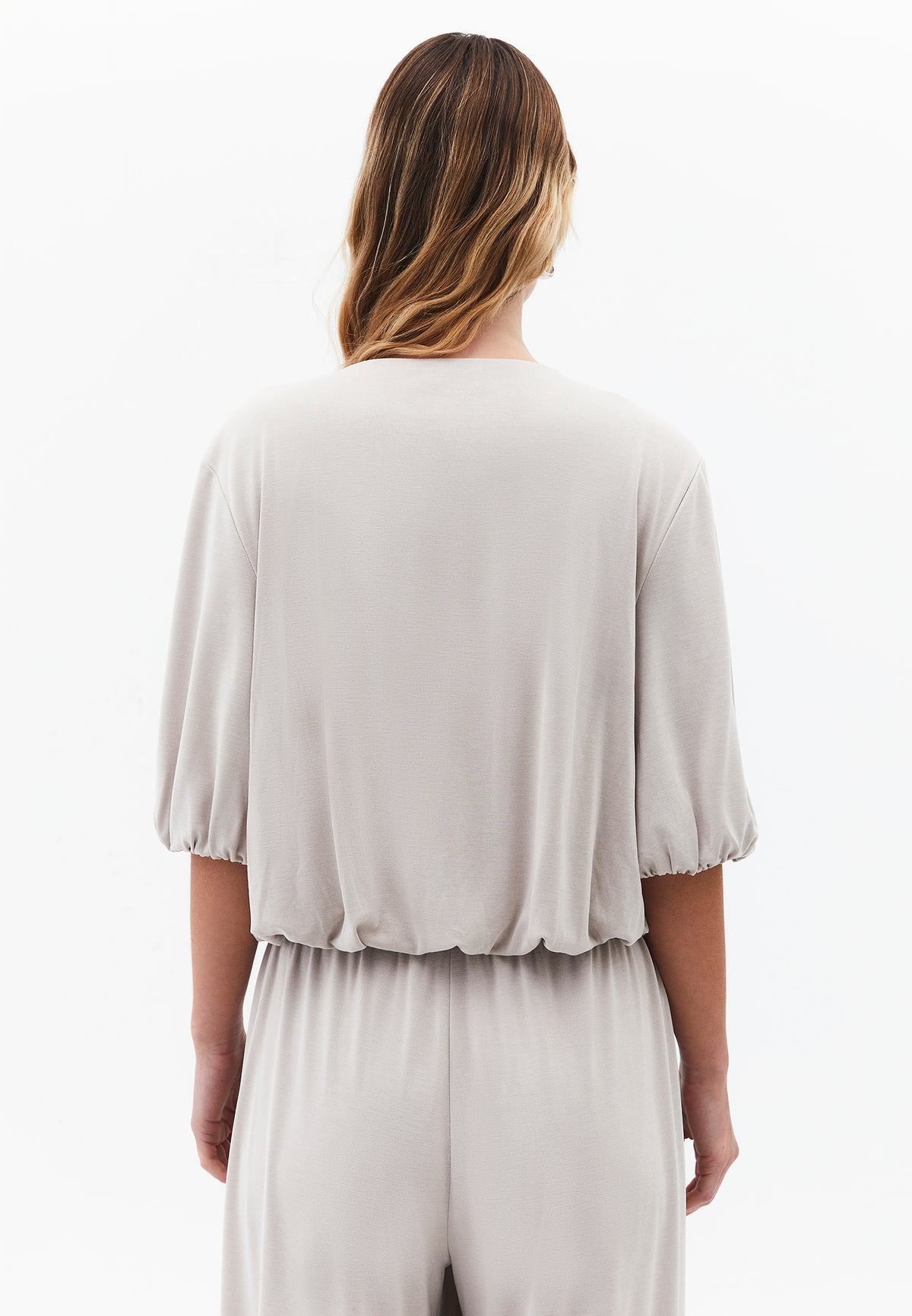 Crew Neck 3/4 Sleeve T-Shirt - Beige