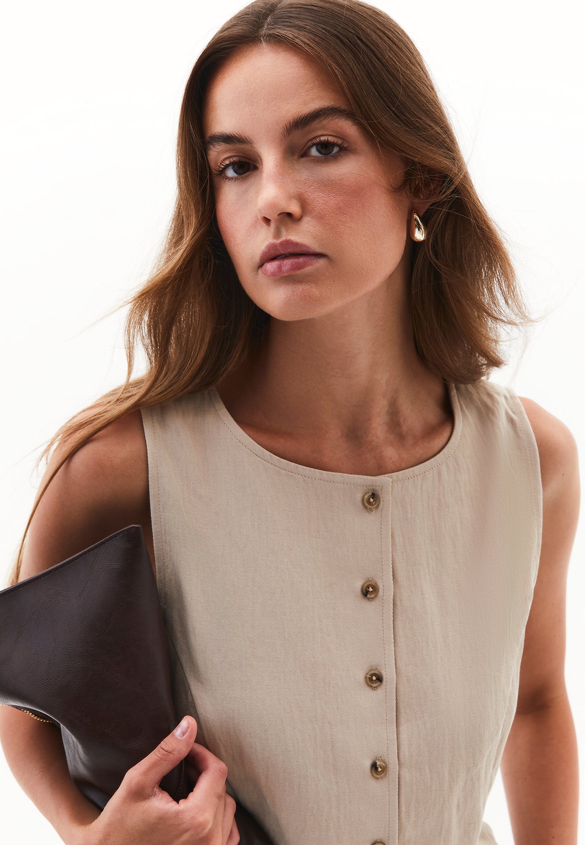Vest With Button Details - Beige