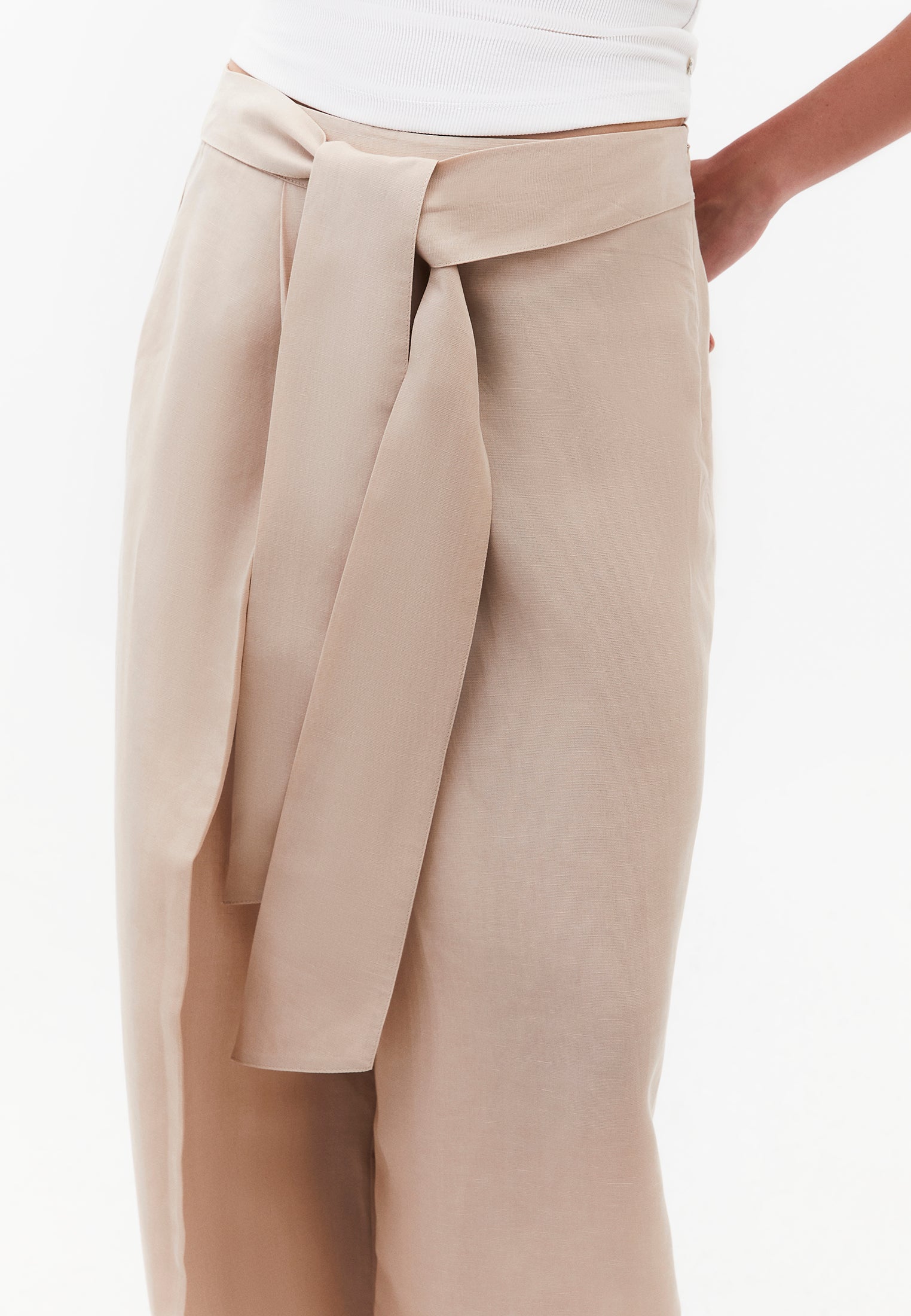 Belted High Waist Wide Leg Pants - FEATHER GRAY