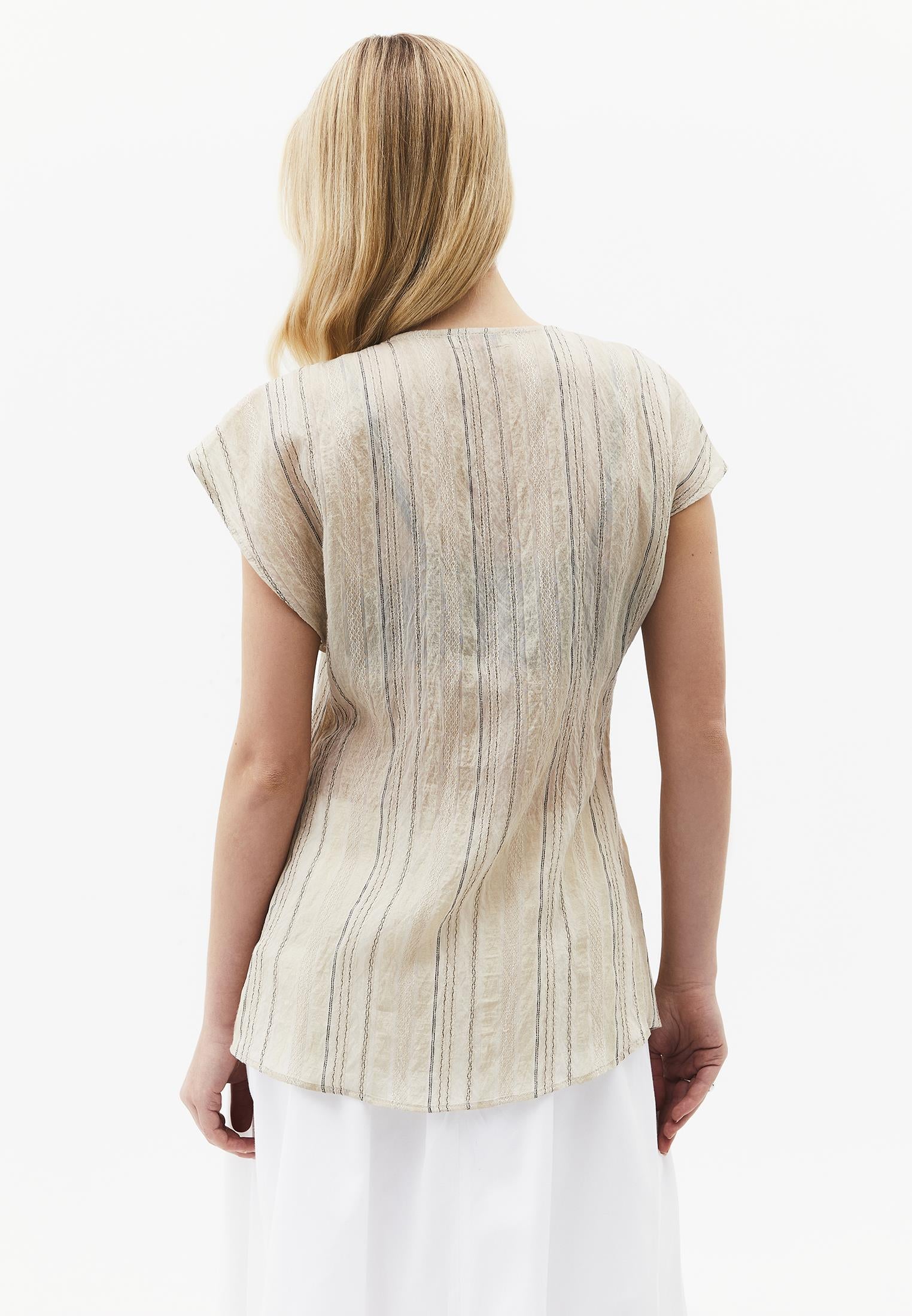 Embroidered Crew Neck Tunic Blouse - FEATHER GRAY