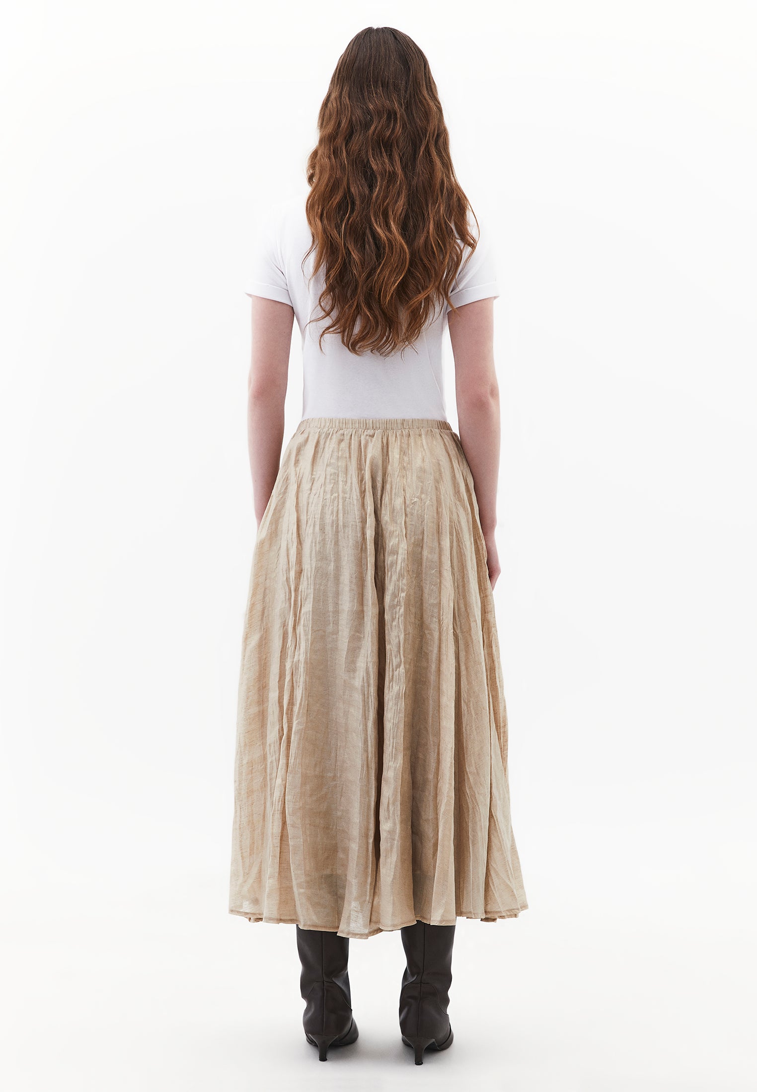 Shiny Flared Long Skirt - FEATHER GRAY