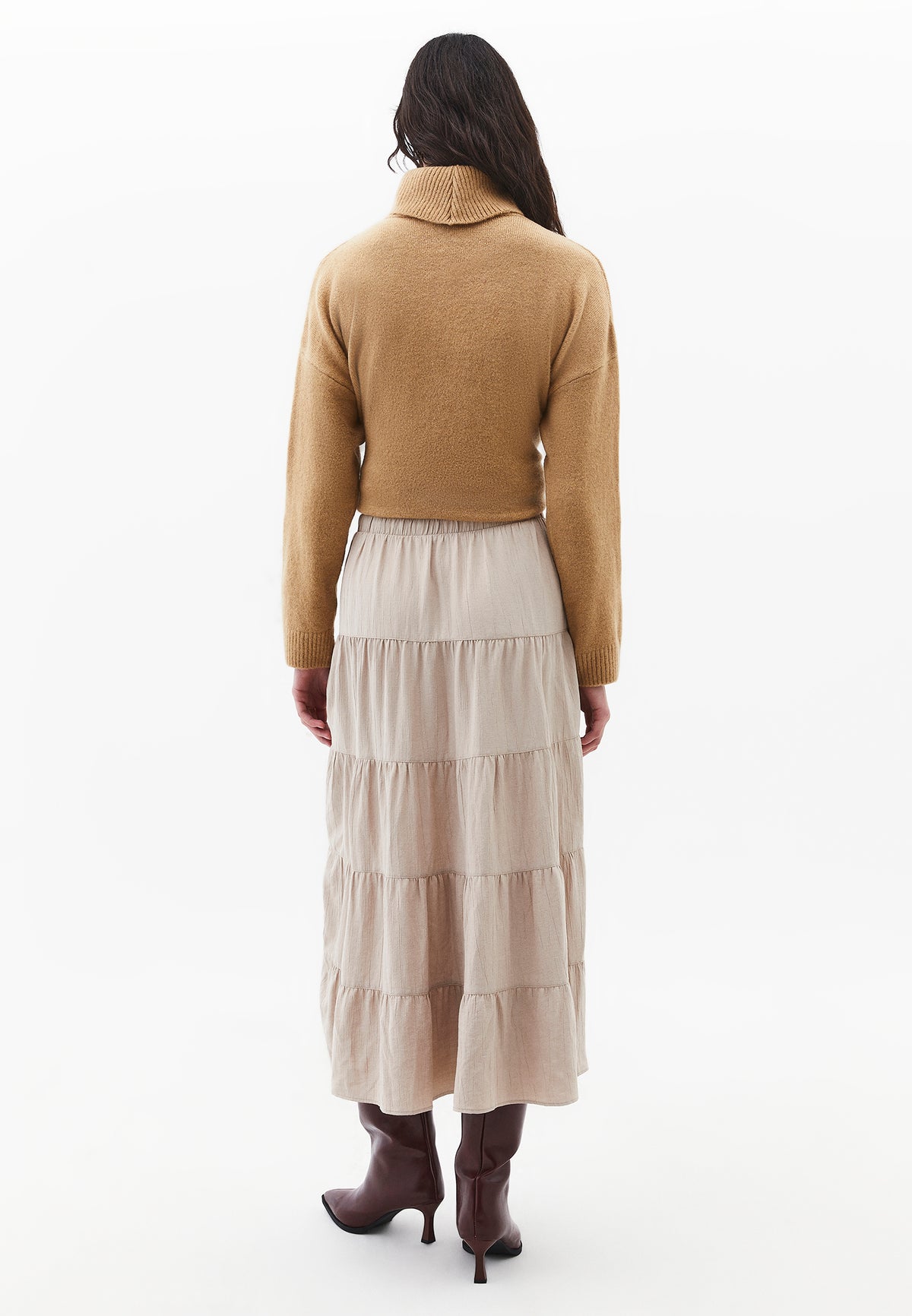 A-Line Midi Skirt - Beige