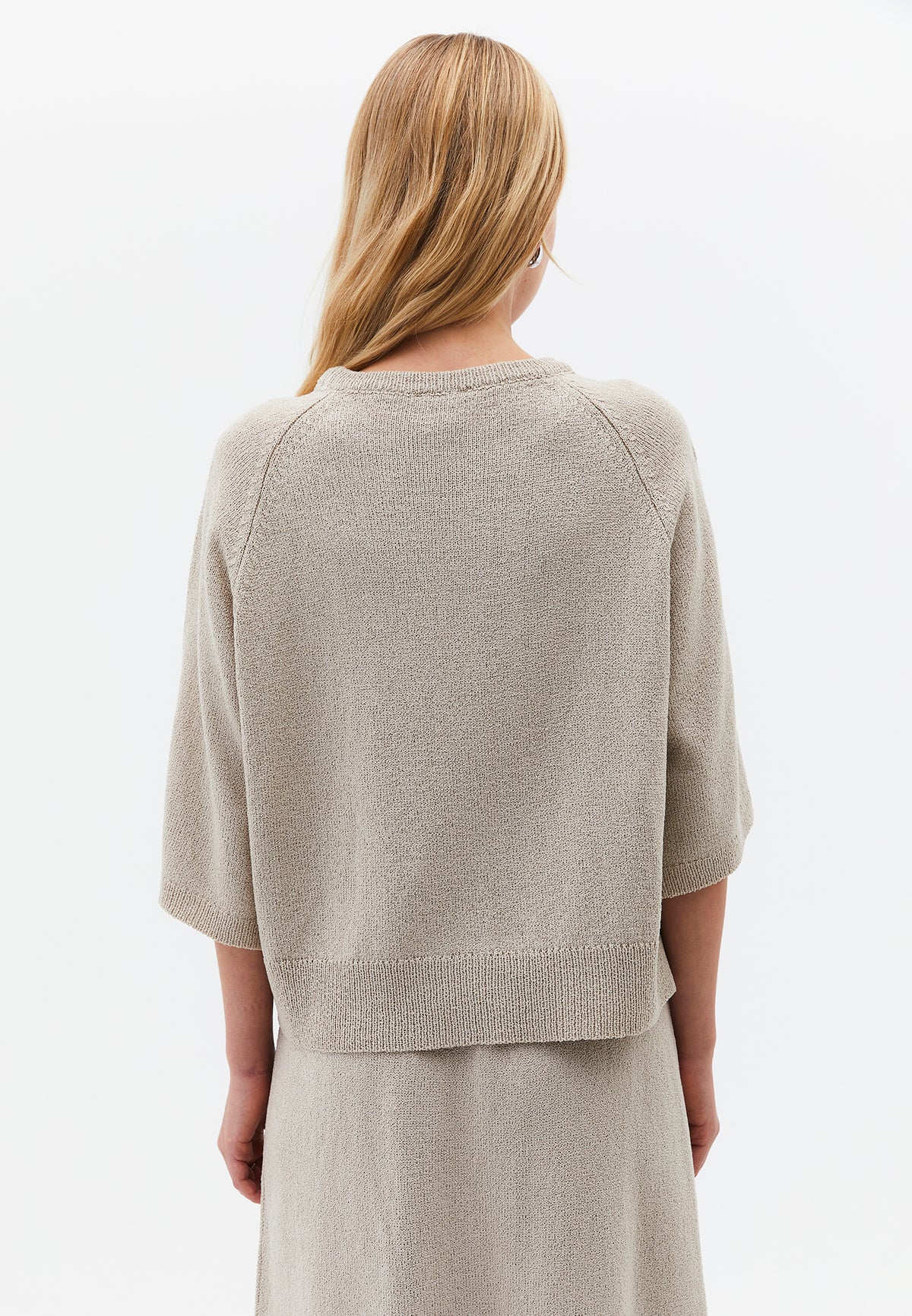 Raglan Sleeve Loose Fit Crew Neck Sweater - Beige