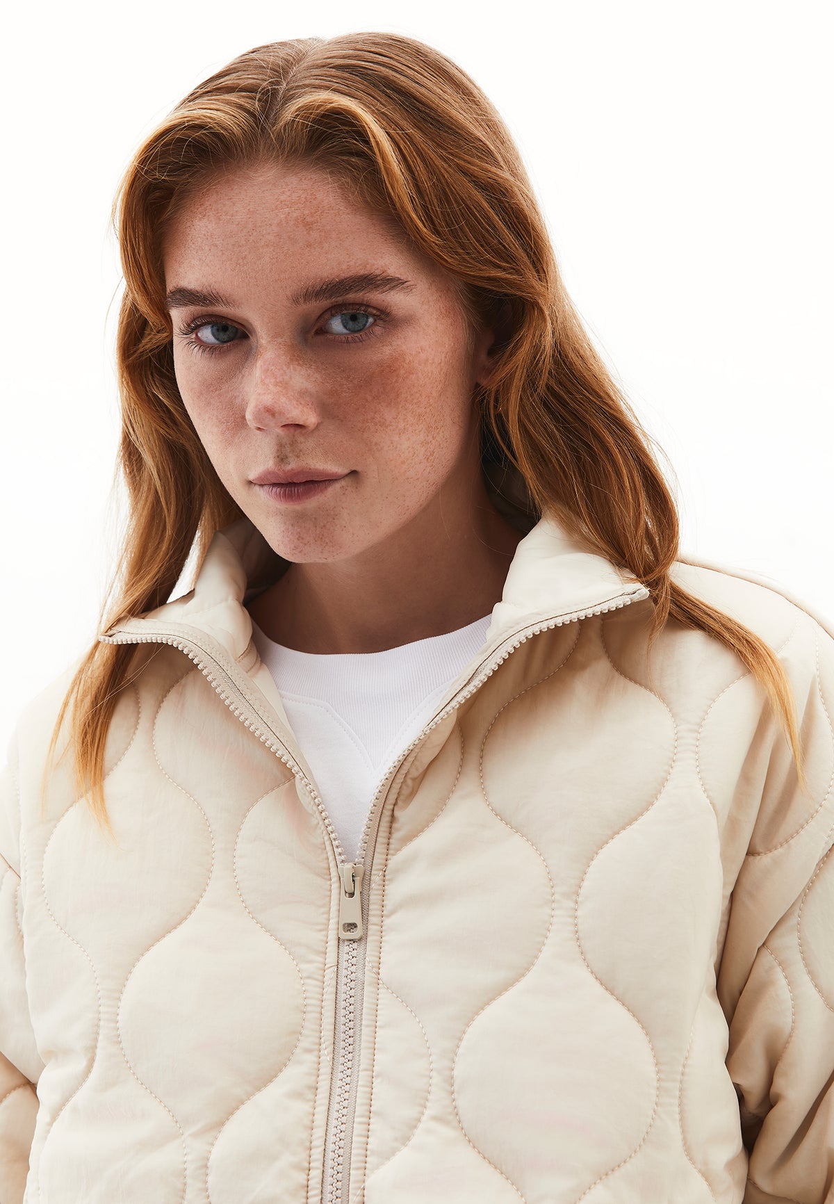 High Collar Quilted Coat - Beige