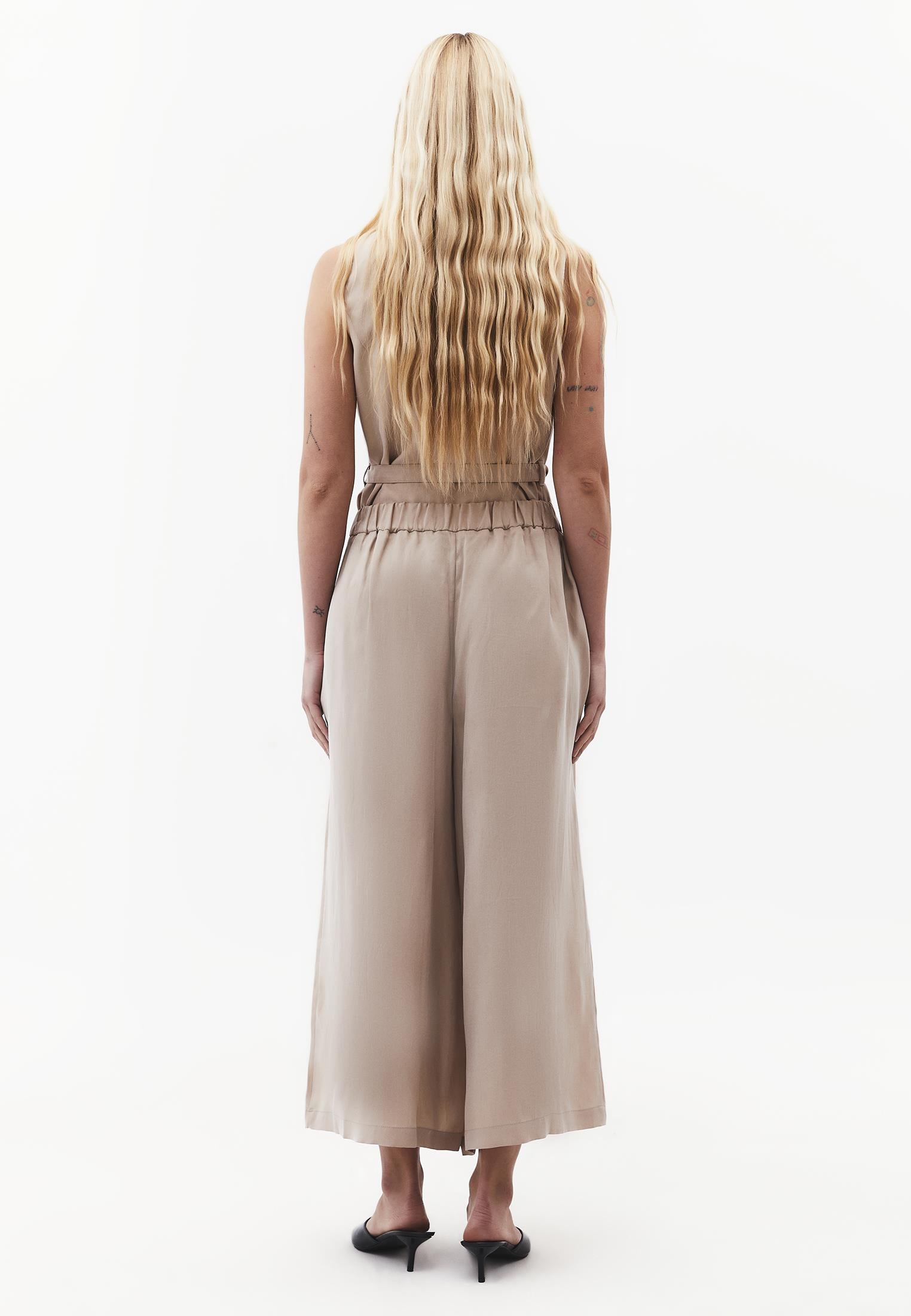 Wide Leg High Waist Trousers with Pleat Details - FEATHER GRAY