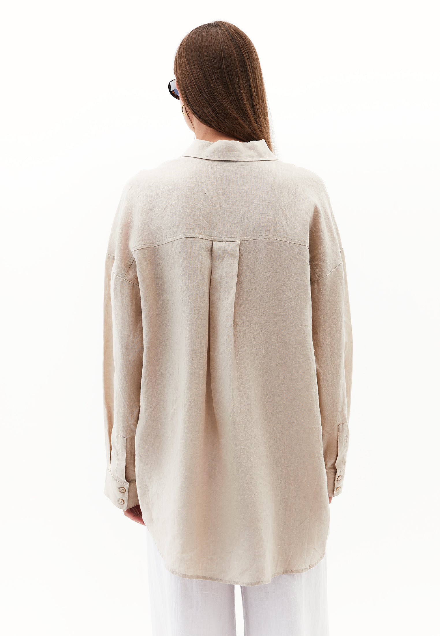 Large mold button linen shirt - FEATHER GRAY