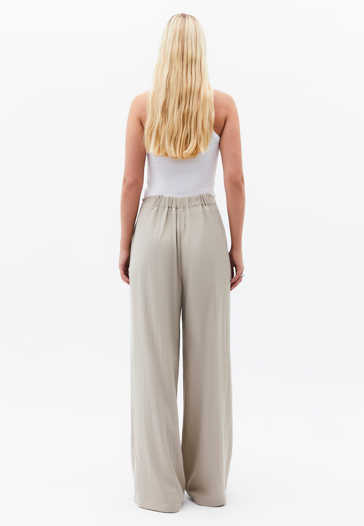 Ultra High Waist Wide Leg Pleated Pants - FEATHER GRAY