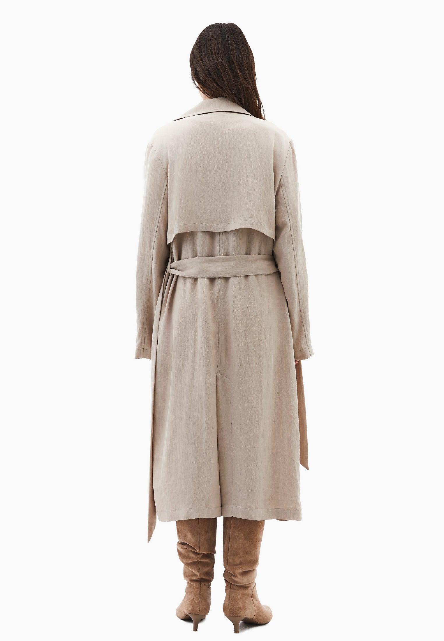 Long belt detailed coat - FEATHER GRAY