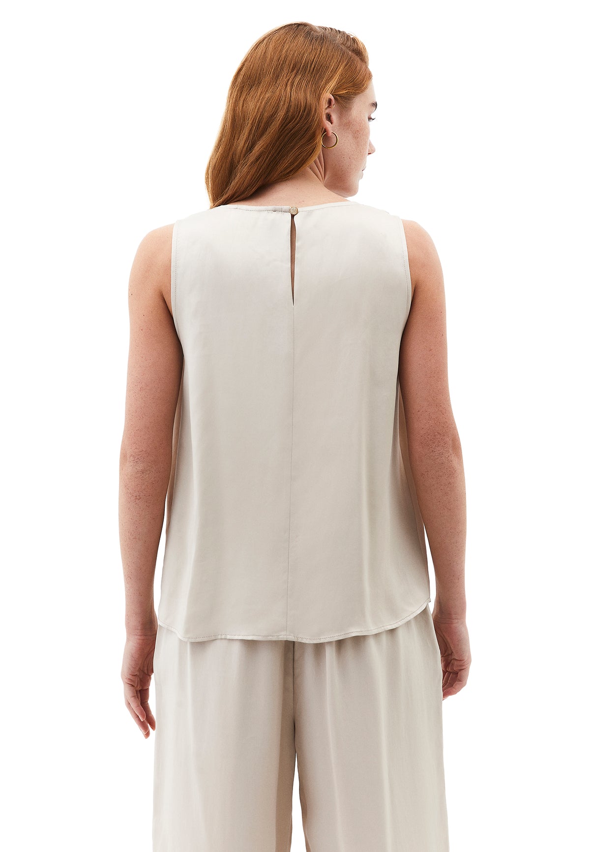 U Neck Tank Top With Button Details - Beige