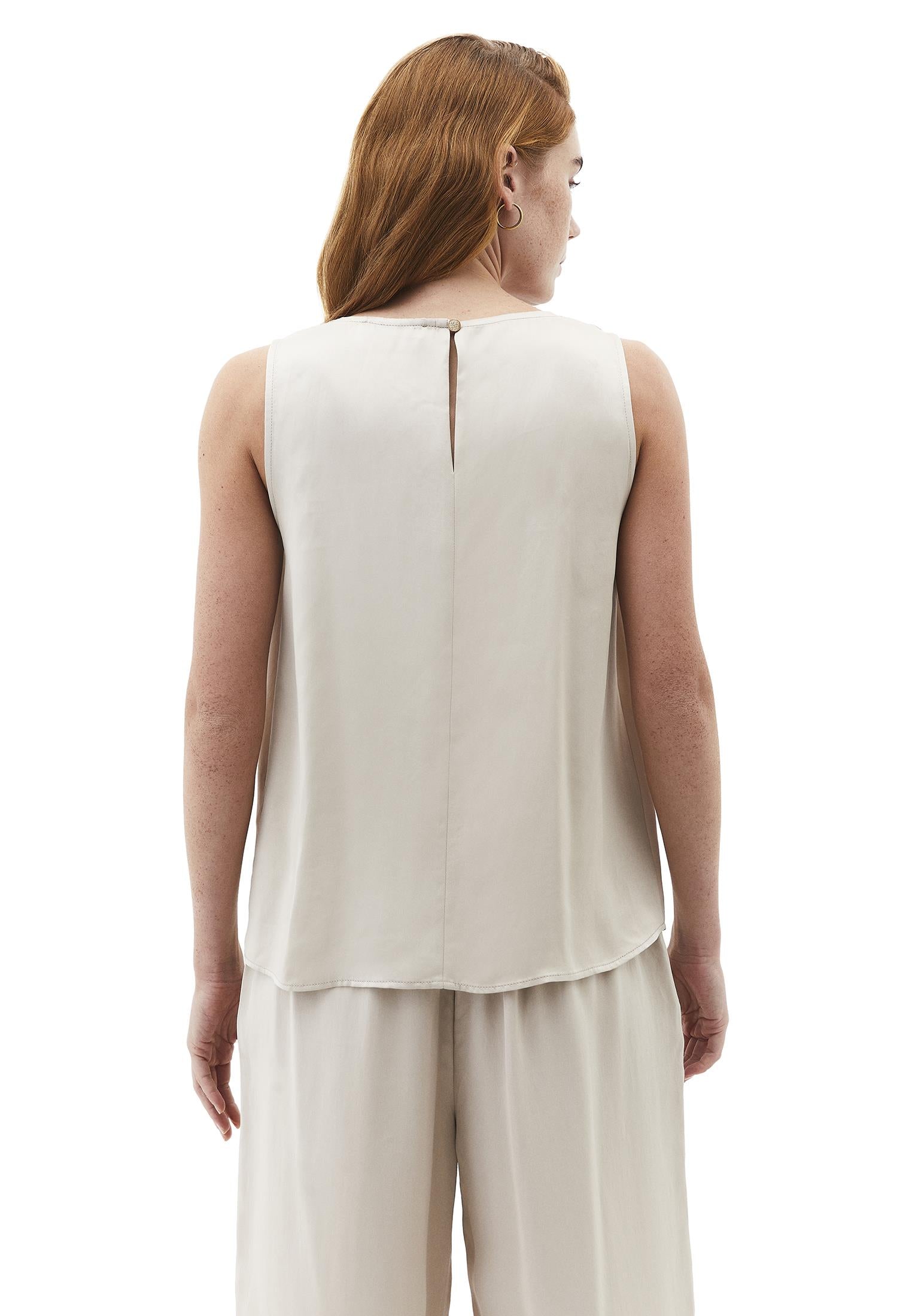 U Neck Tank Top With Button Details - FEATHER GRAY