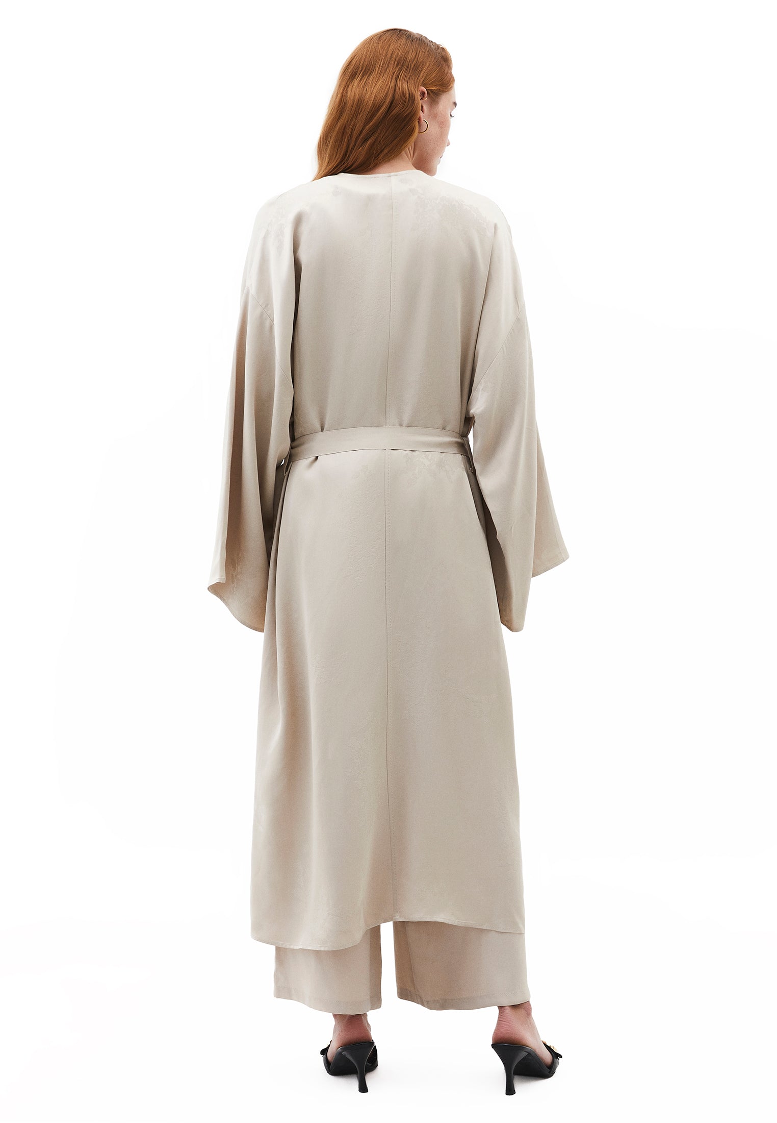 Long Embroidered Detail Oversize Kimono - FEATHER GRAY