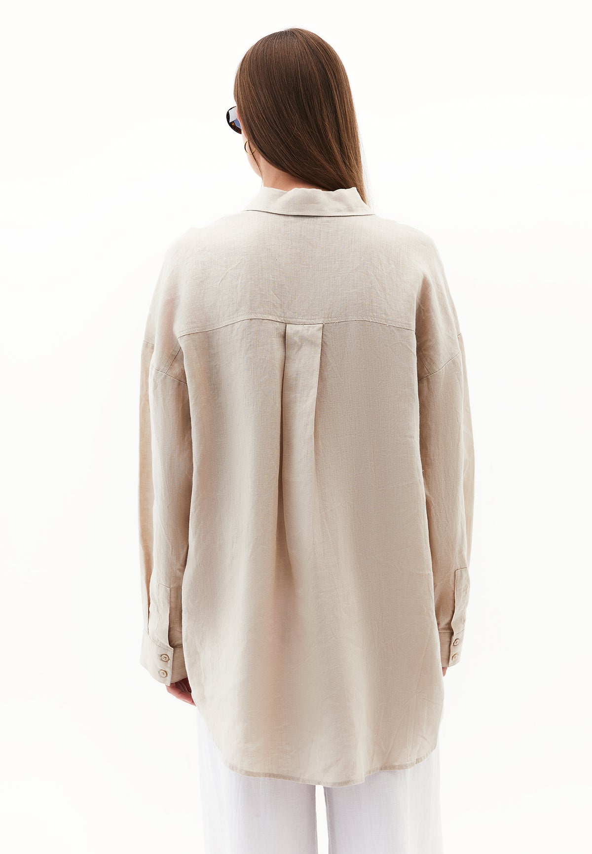 Linen Shirt With Large Fit And Buttons - Beige