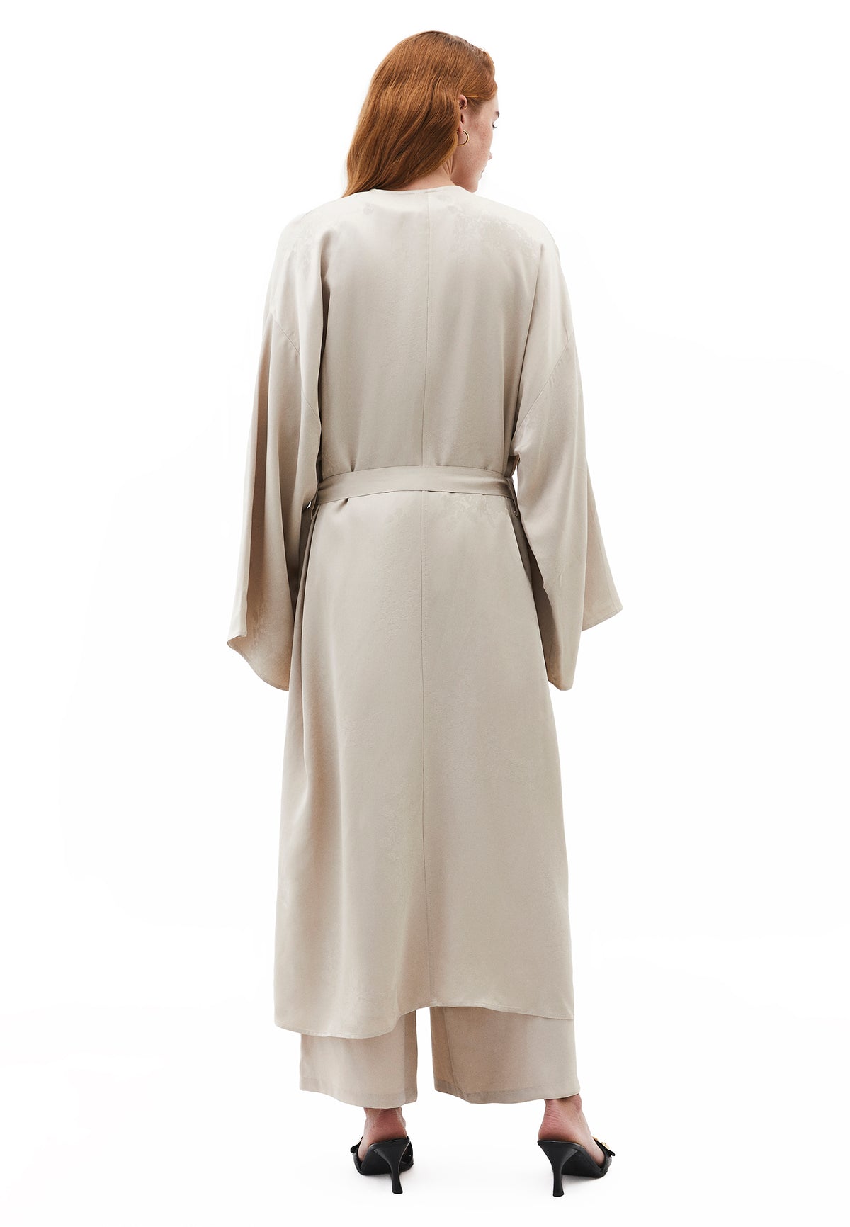 Long Embroidered Detail Oversize Kimono - Beige