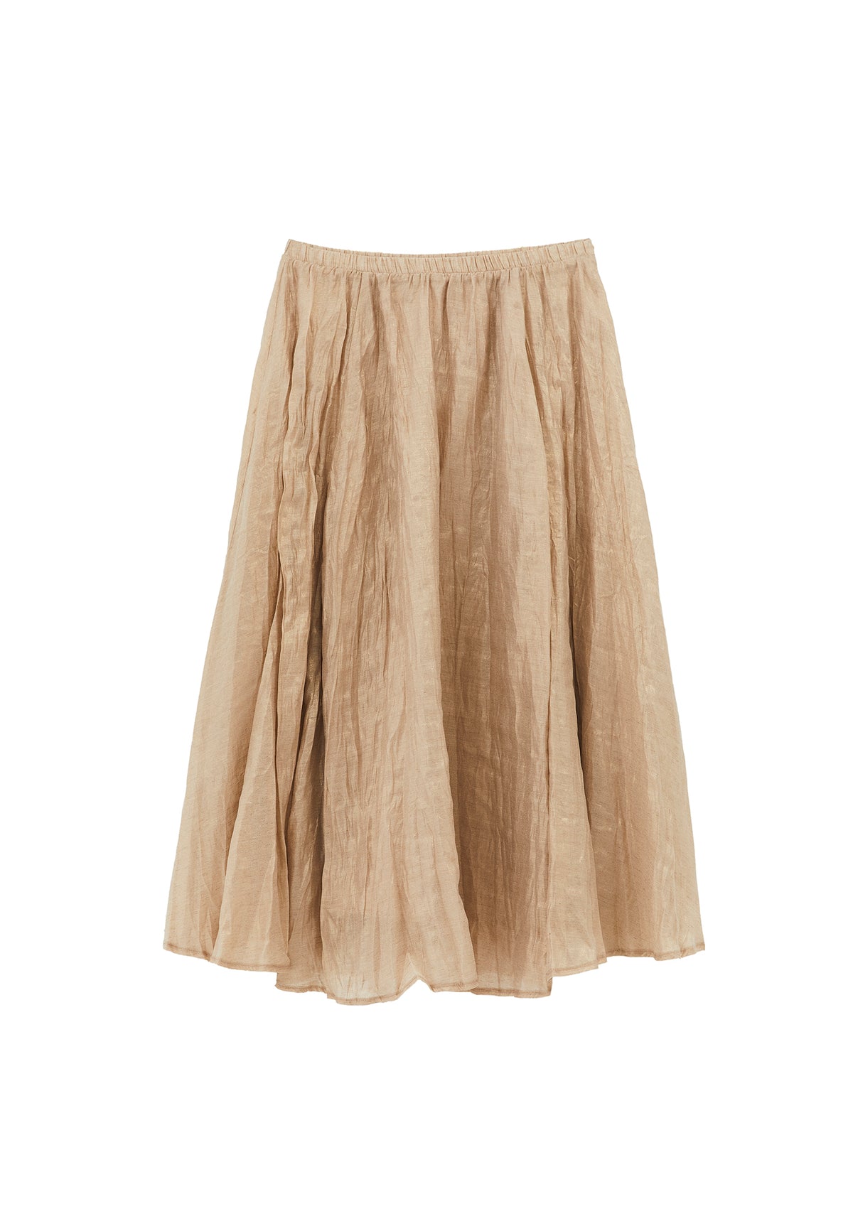 Shiny Flared Long Skirt - Beige