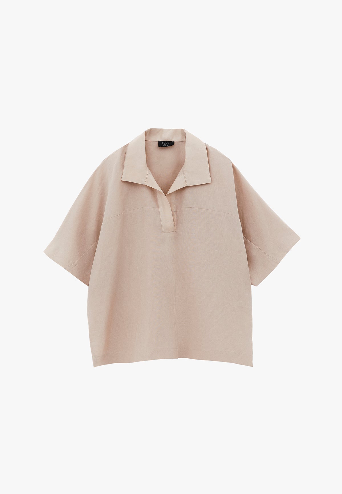 Polo Neck Batwing Sleeve Oversize Blouse - Beige