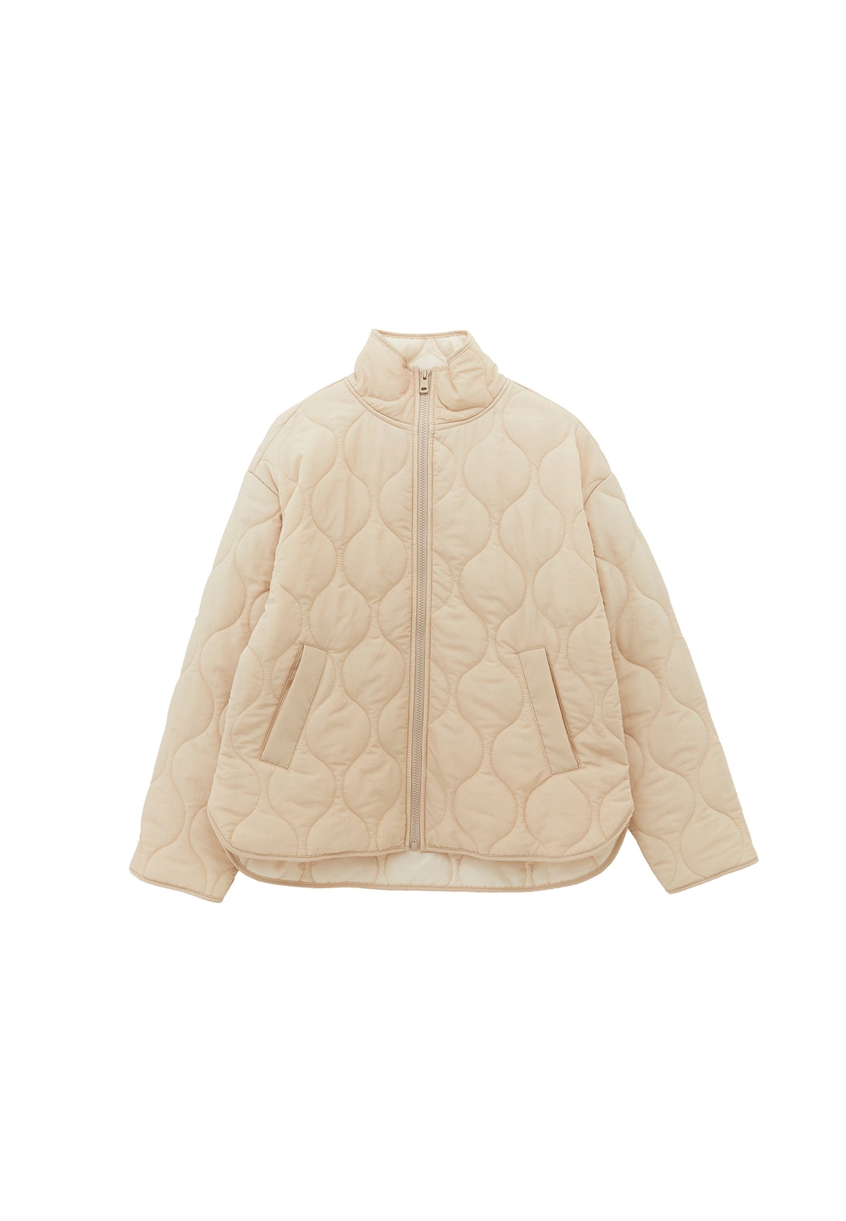 High Collar Quilted Coat - Beige