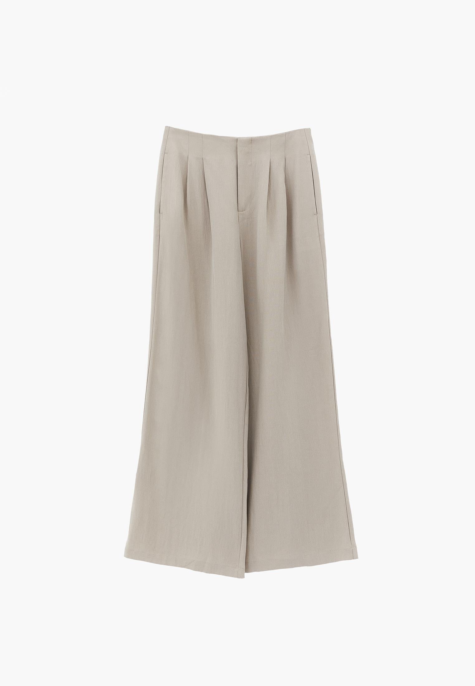 Pleated Ultra High Waist Wide Leg Pants - FEATHER GRAY