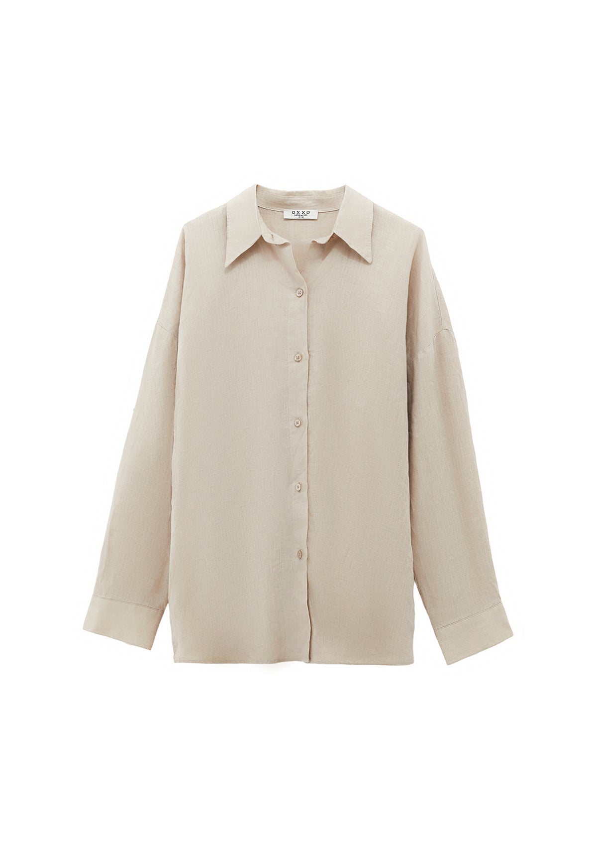 Linen Shirt With Large Fit And Buttons - Beige