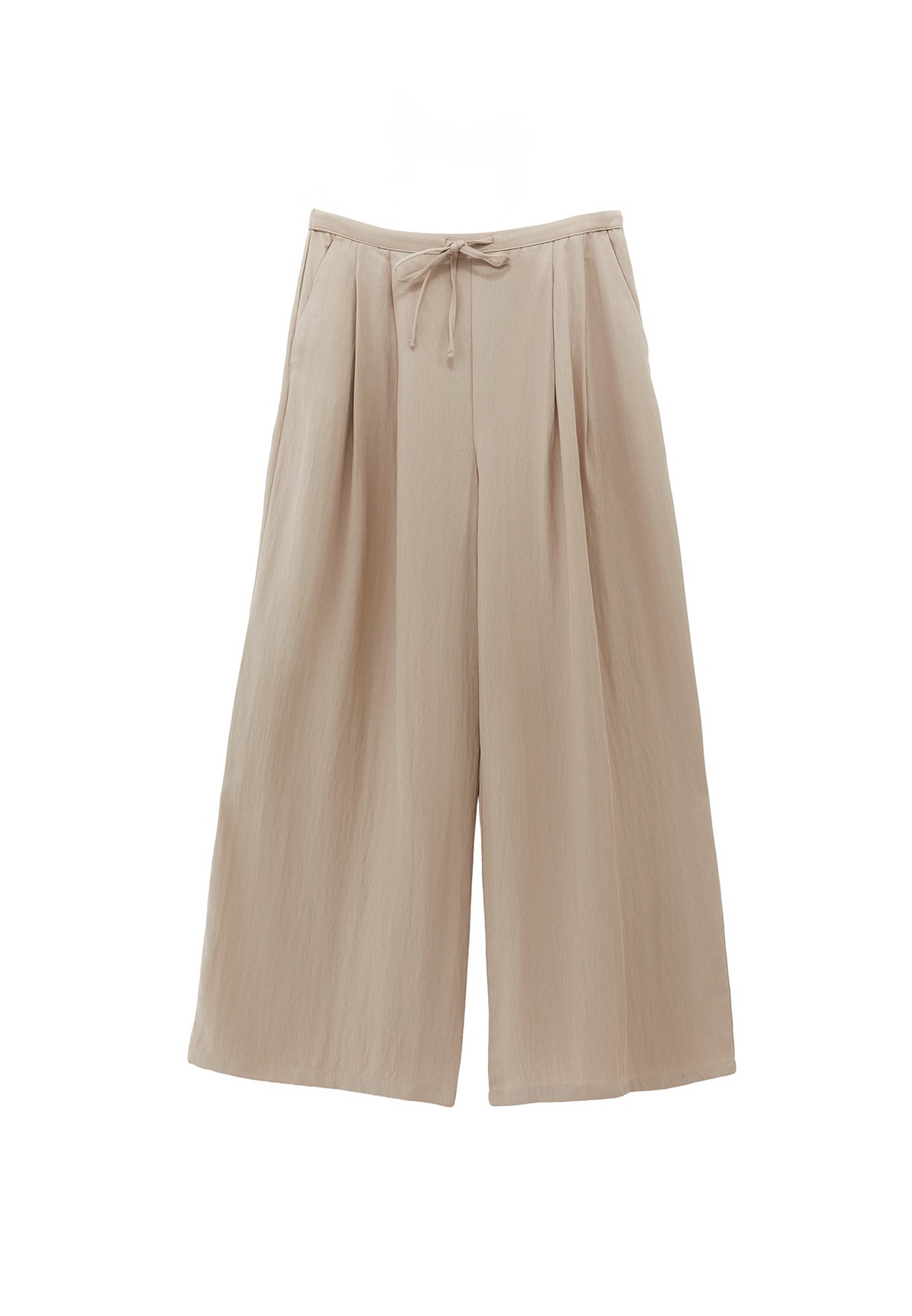 High Waist Trousers With Belt Detail - Beige