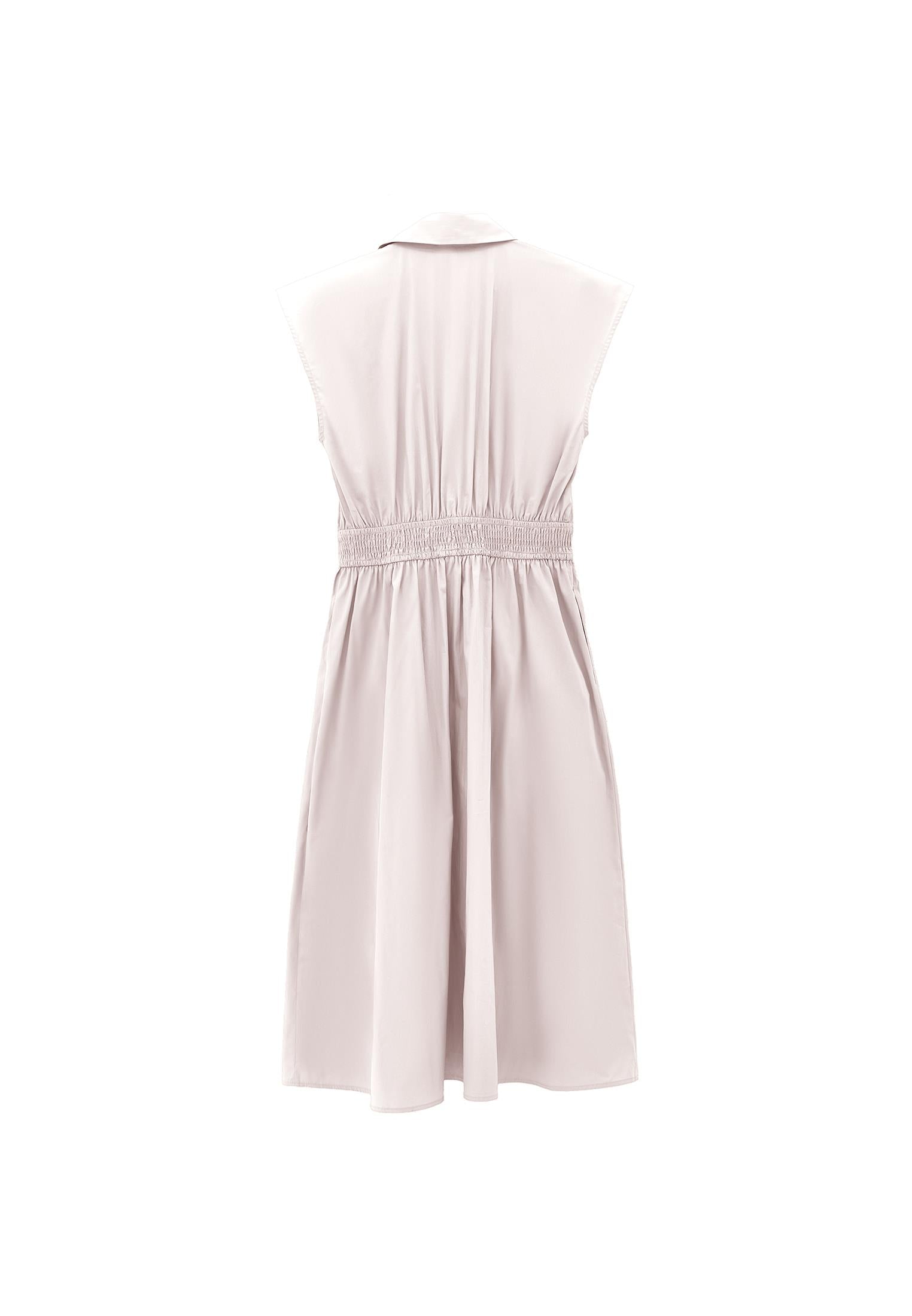 Shirt Collar Long Woven Dress - FEATHER GRAY