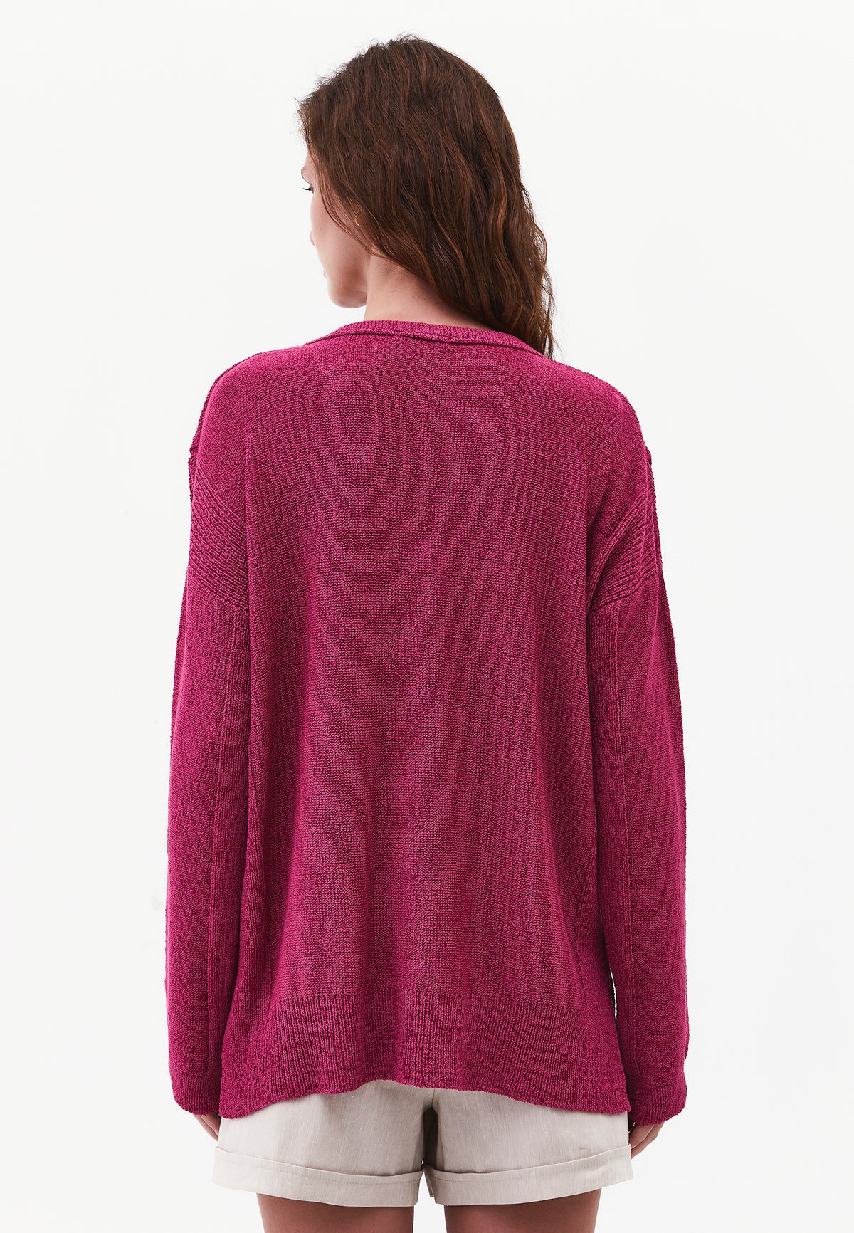 Oversize Tunic Sweater V Neck - FESTIVAL FUCHSIA