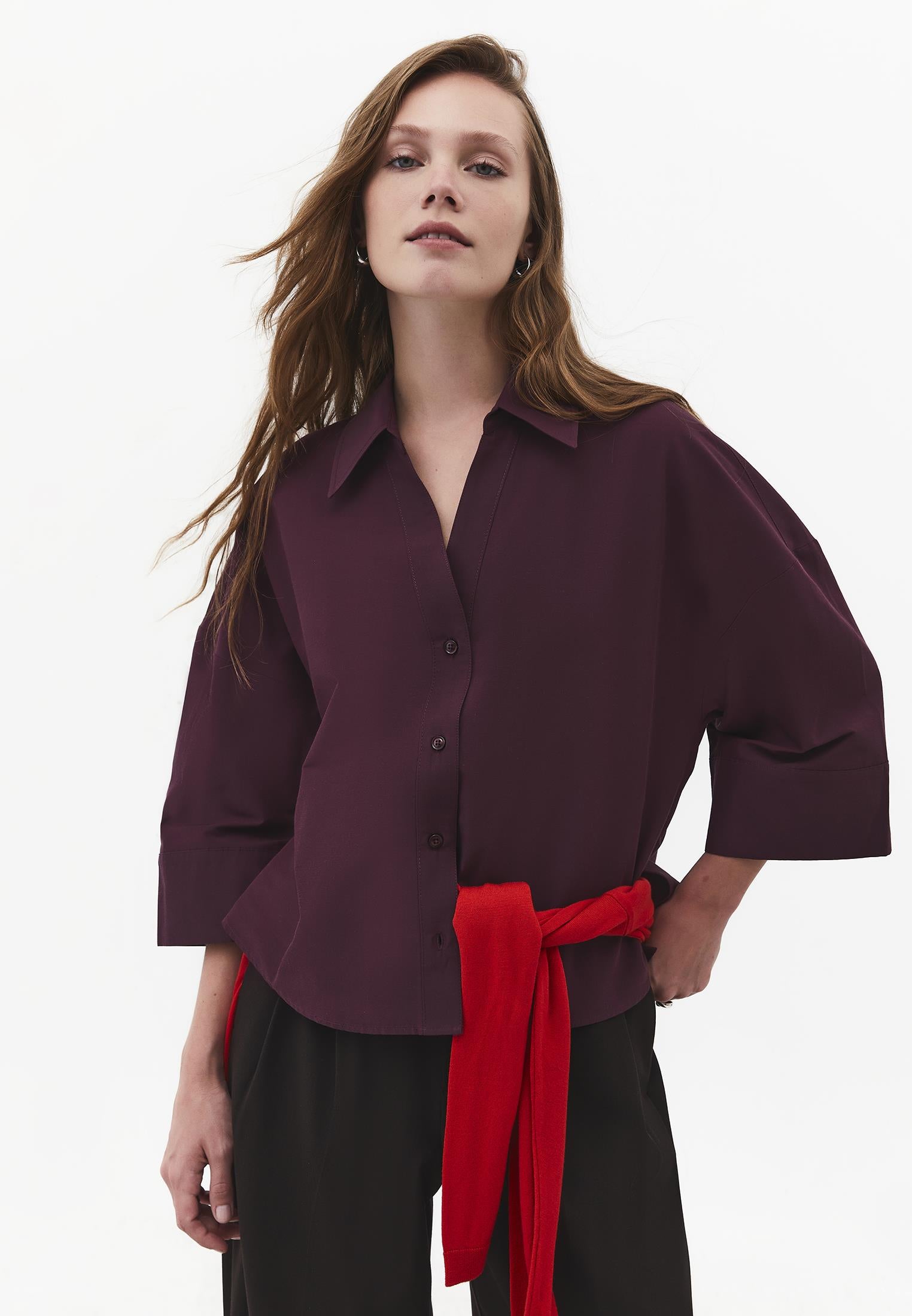 Oversize 3/4 Sleeve Buttoned Shirt - FIG