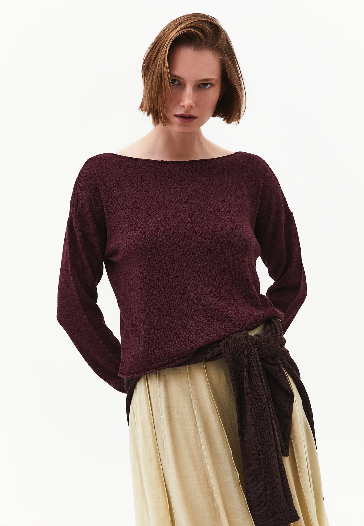 Boat Neck Bouclé Sweater - FIG