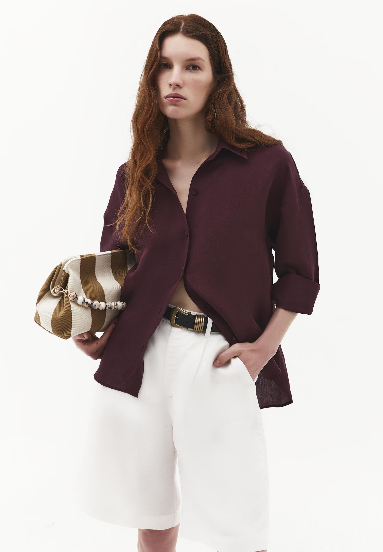Loose Fit Button Detailed Long Sleeve Shirt - FIG