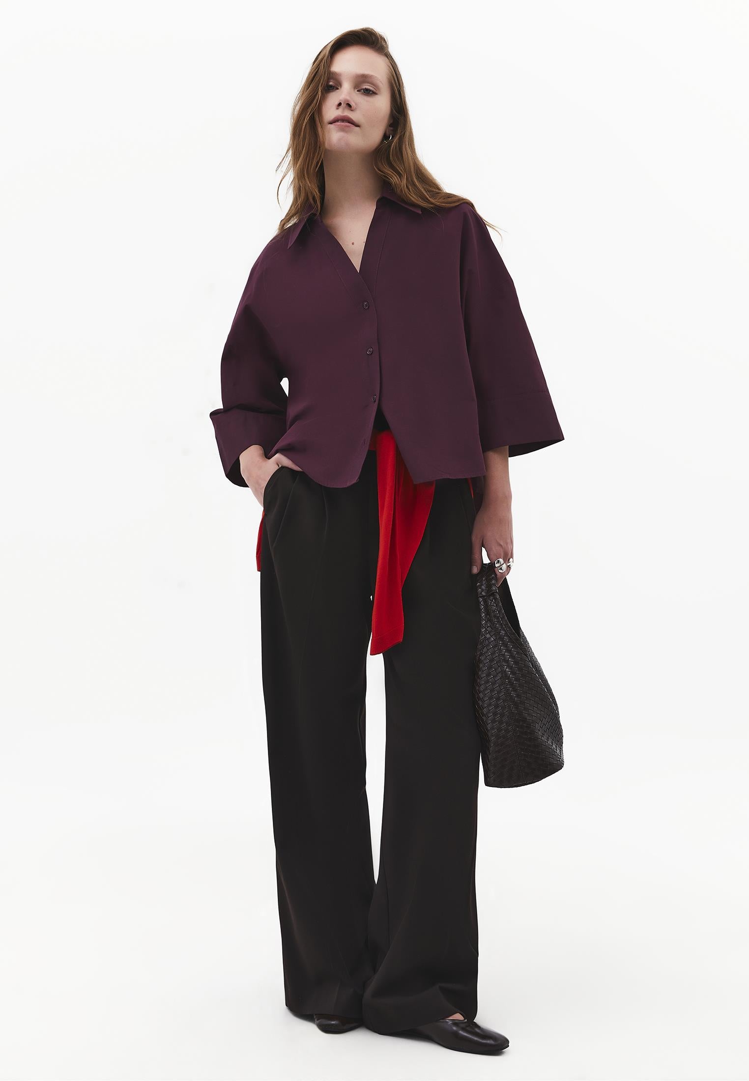 Oversize 3/4 Sleeve Buttoned Shirt - FIG