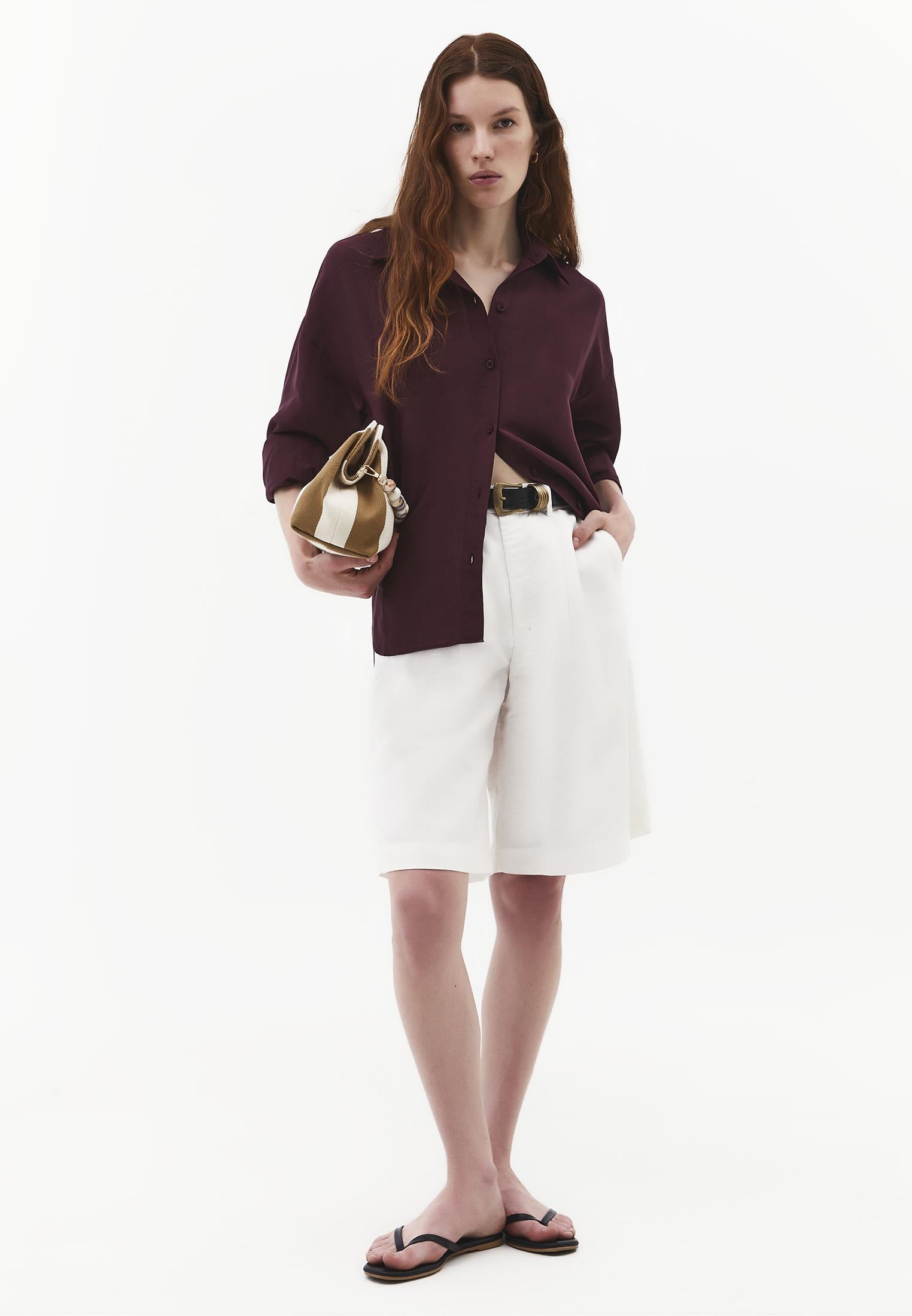 Loose Fit Button Detailed Long Sleeve Shirt - FIG