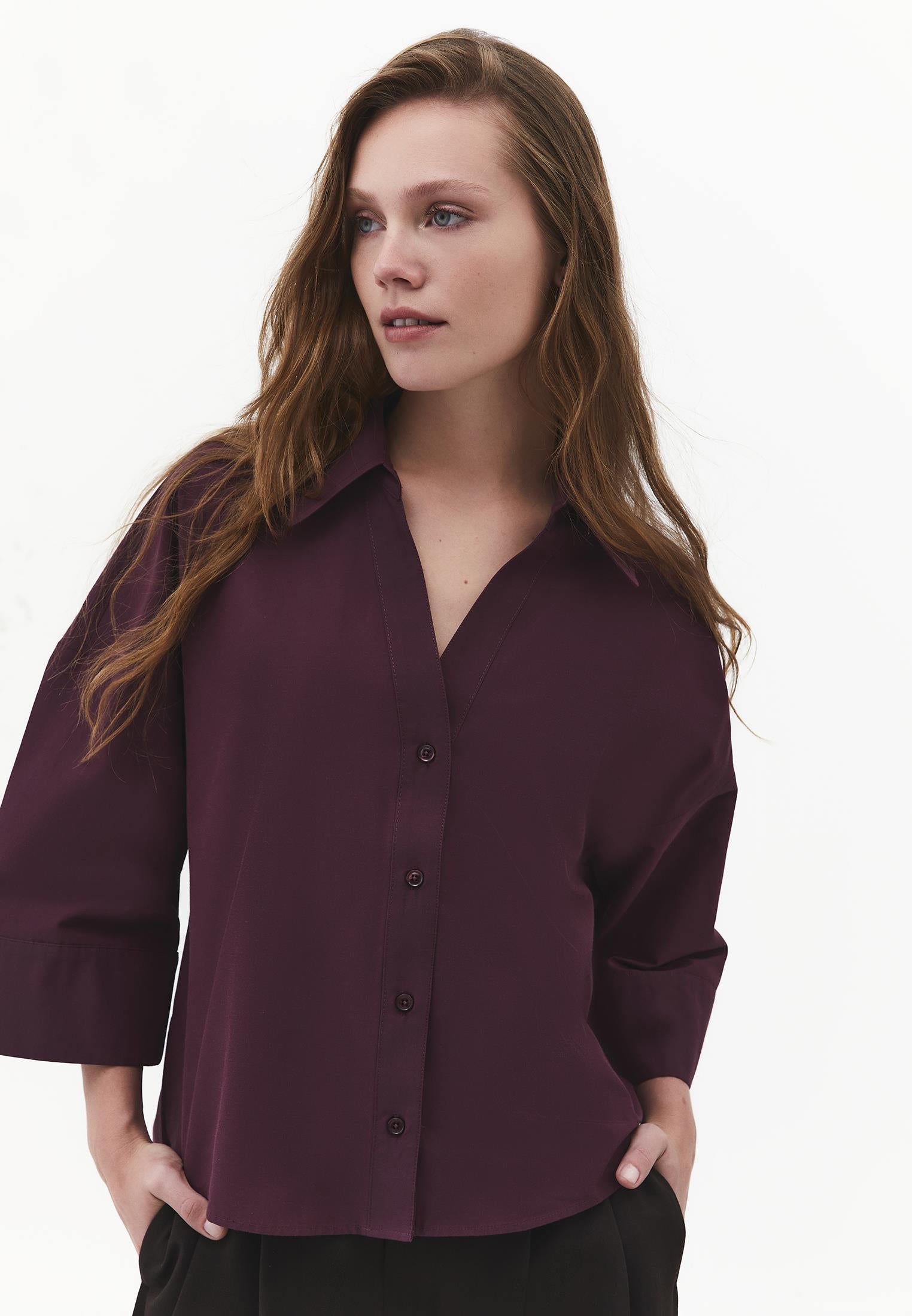 Oversize 3/4 Sleeve Buttoned Shirt - FIG