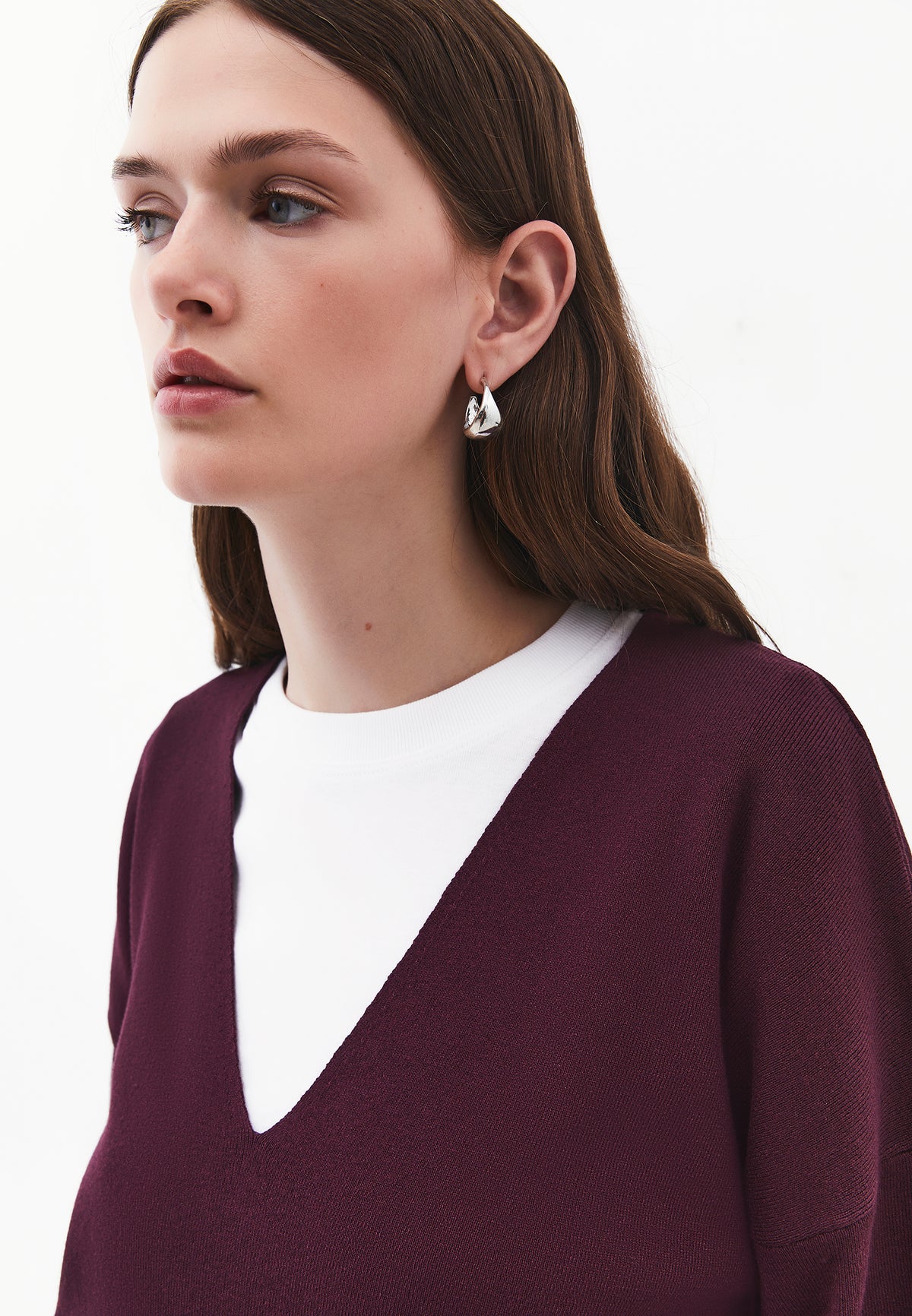 V Neck Long Sleeve Sweater - FIG