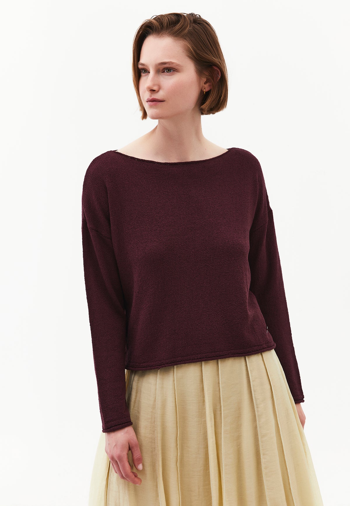 Boat Neck Bouclé Sweater - FIG