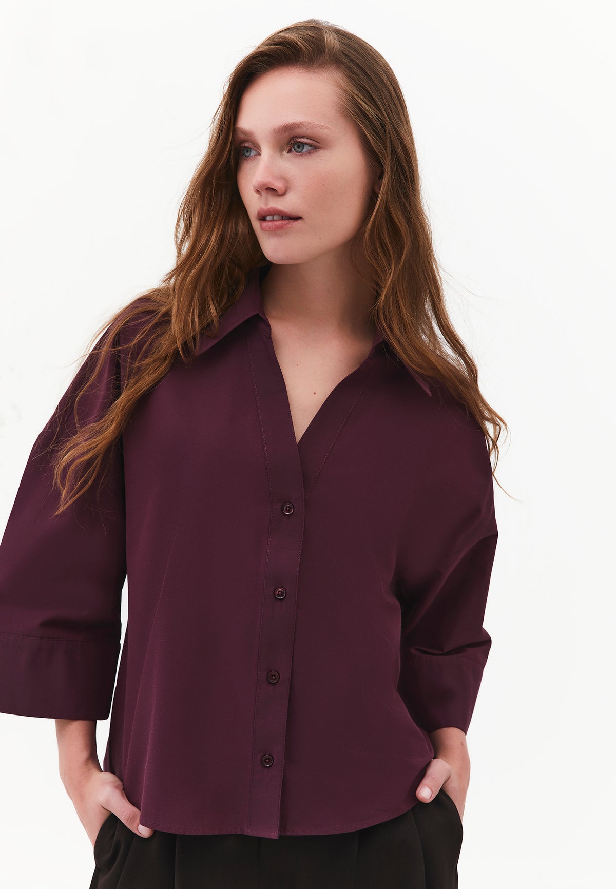 Oversize 3/4 Sleeve Buttoned Shirt - FIG