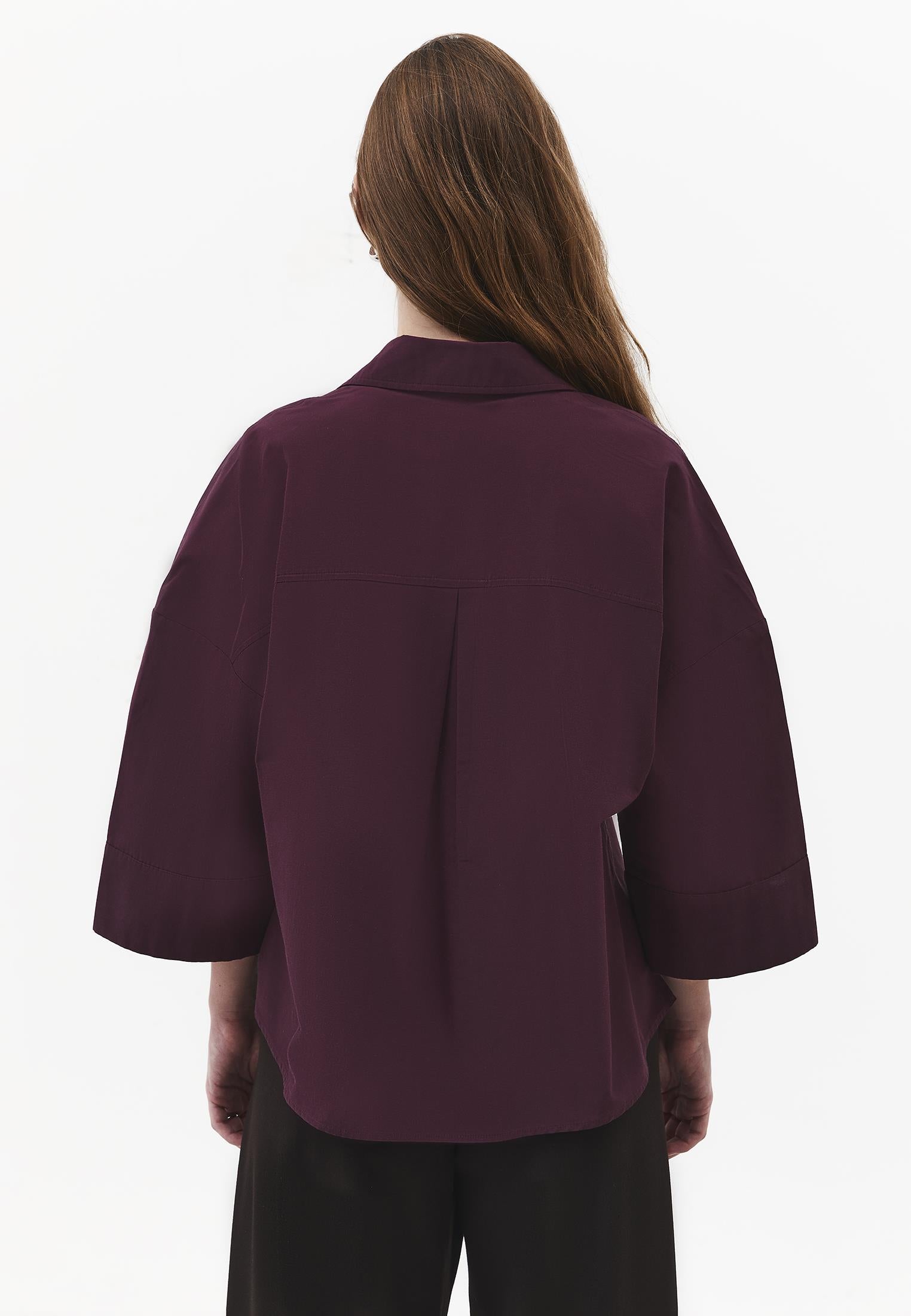 Oversize 3/4 Sleeve Buttoned Shirt - FIG