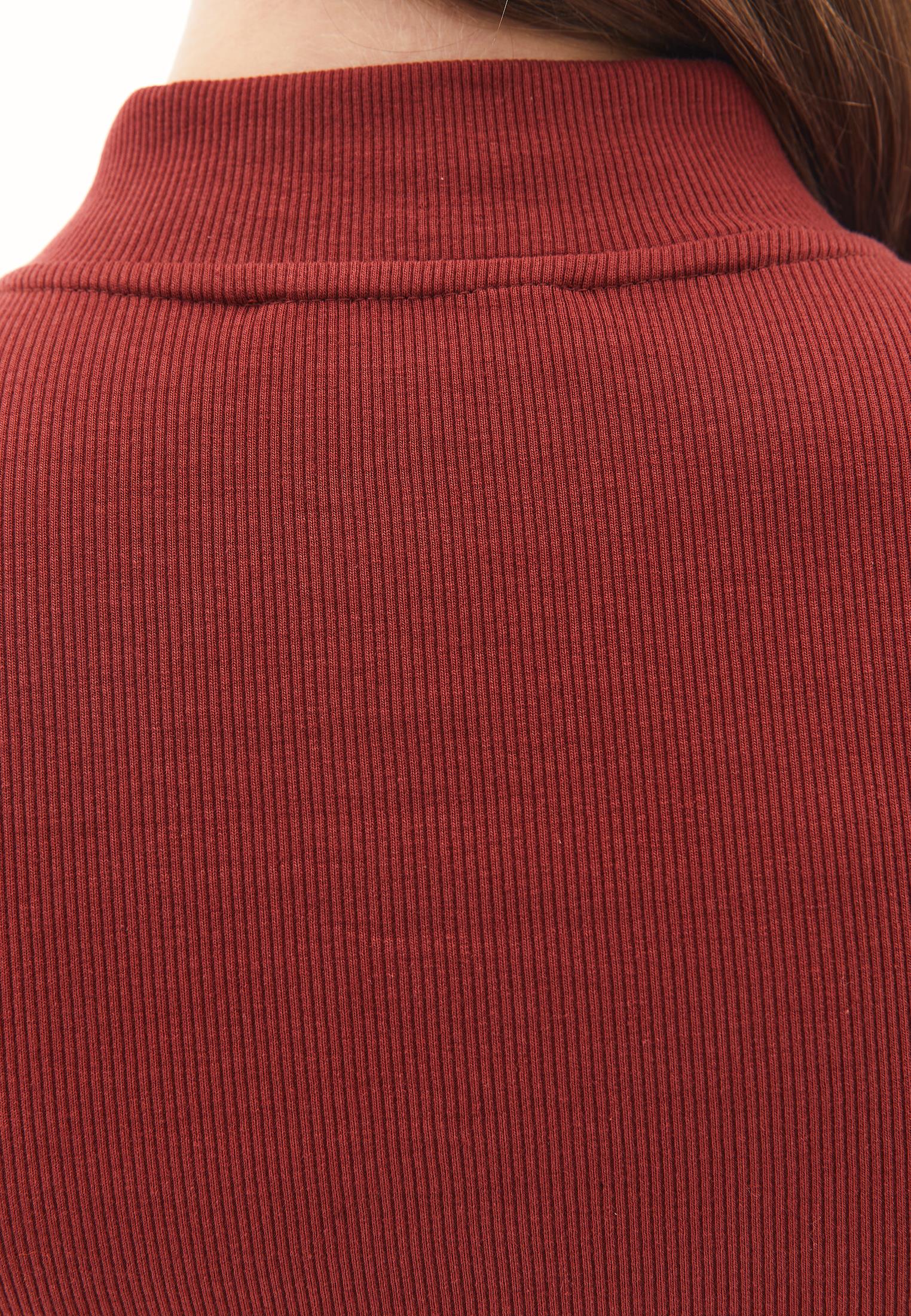 High Neck T-Shirt With Zipper Detail - FIRED BRICK